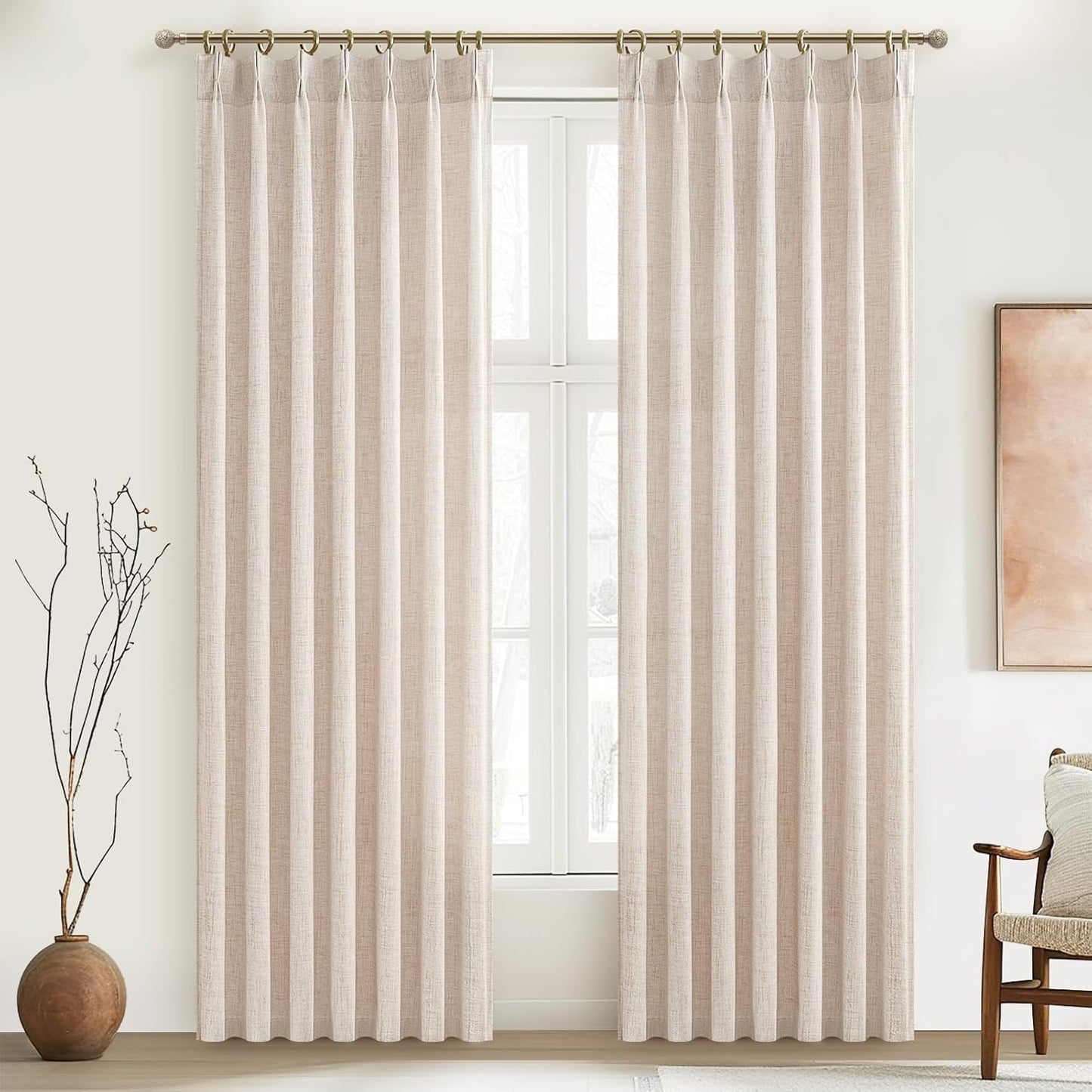 Rustic Linen Curtains, Oatmeal Beige 96" Set of 2
