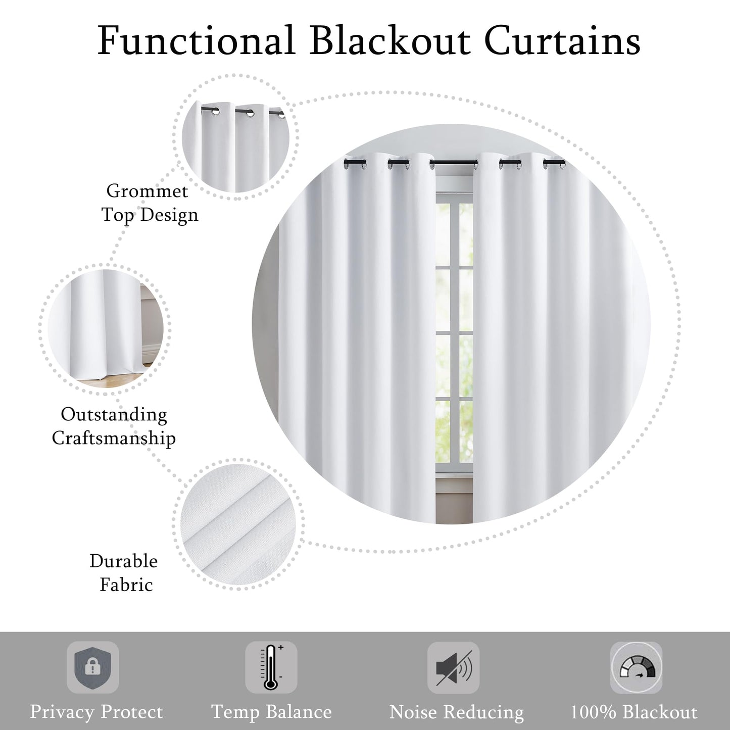 Urban Lotus Blackout Curtains 52x84" Beige, 2 Panels
