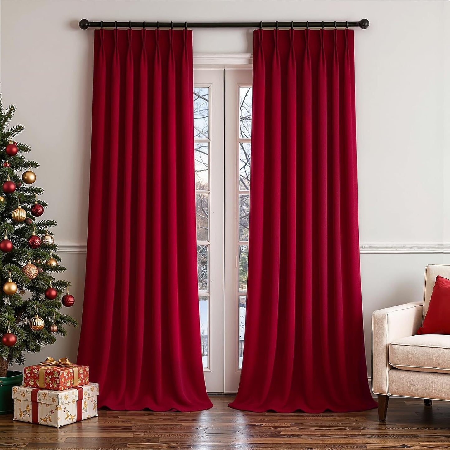 Cream Velvet Blackout Curtains 108", Set of 2