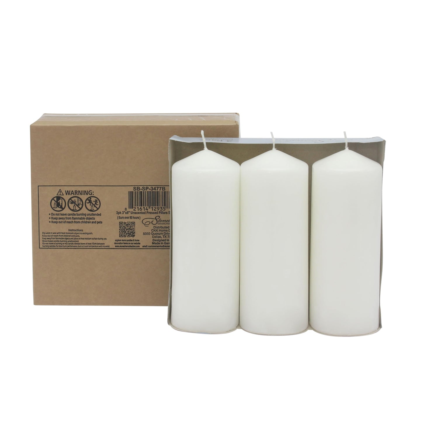 Stonebriar Unscented White Pillar Candles, 6-Pack, 3"x6"