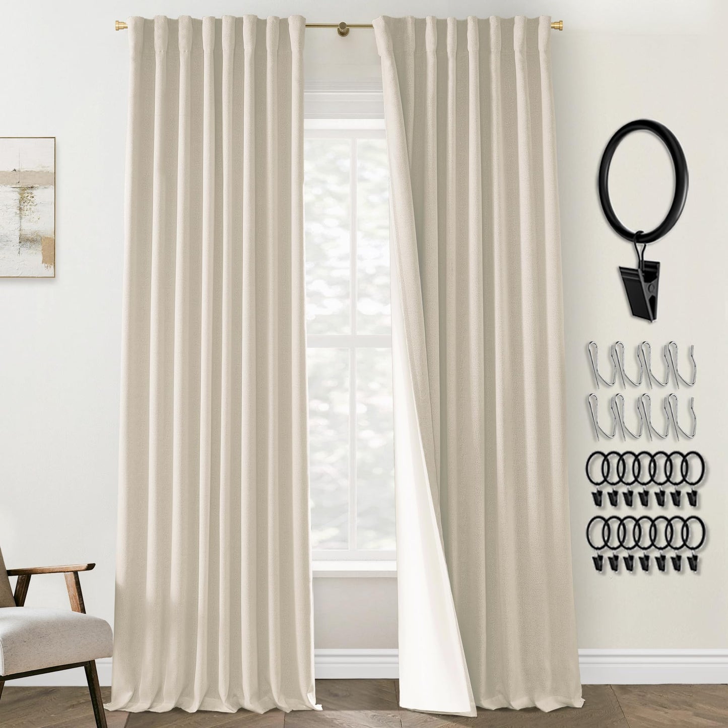Boho Blackout Curtains Cream 70x90, 2 Panels