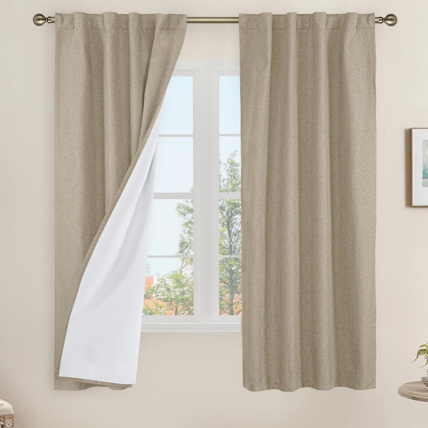 LAMIT Linen Blackout Curtains 60x84" Taupe, 2 Panels