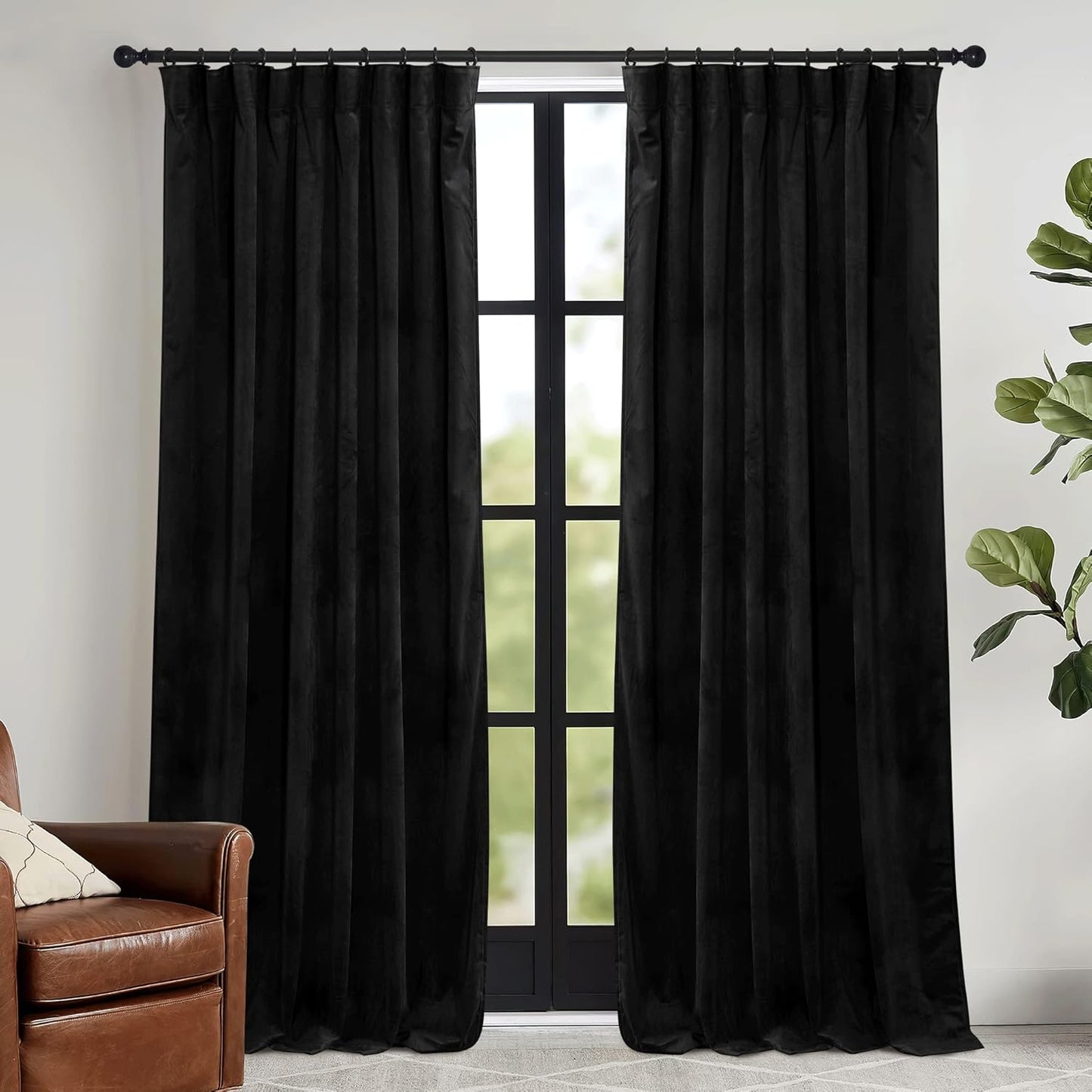 RYB HOME Velvet Curtains 52x108" Green, 2 Panels