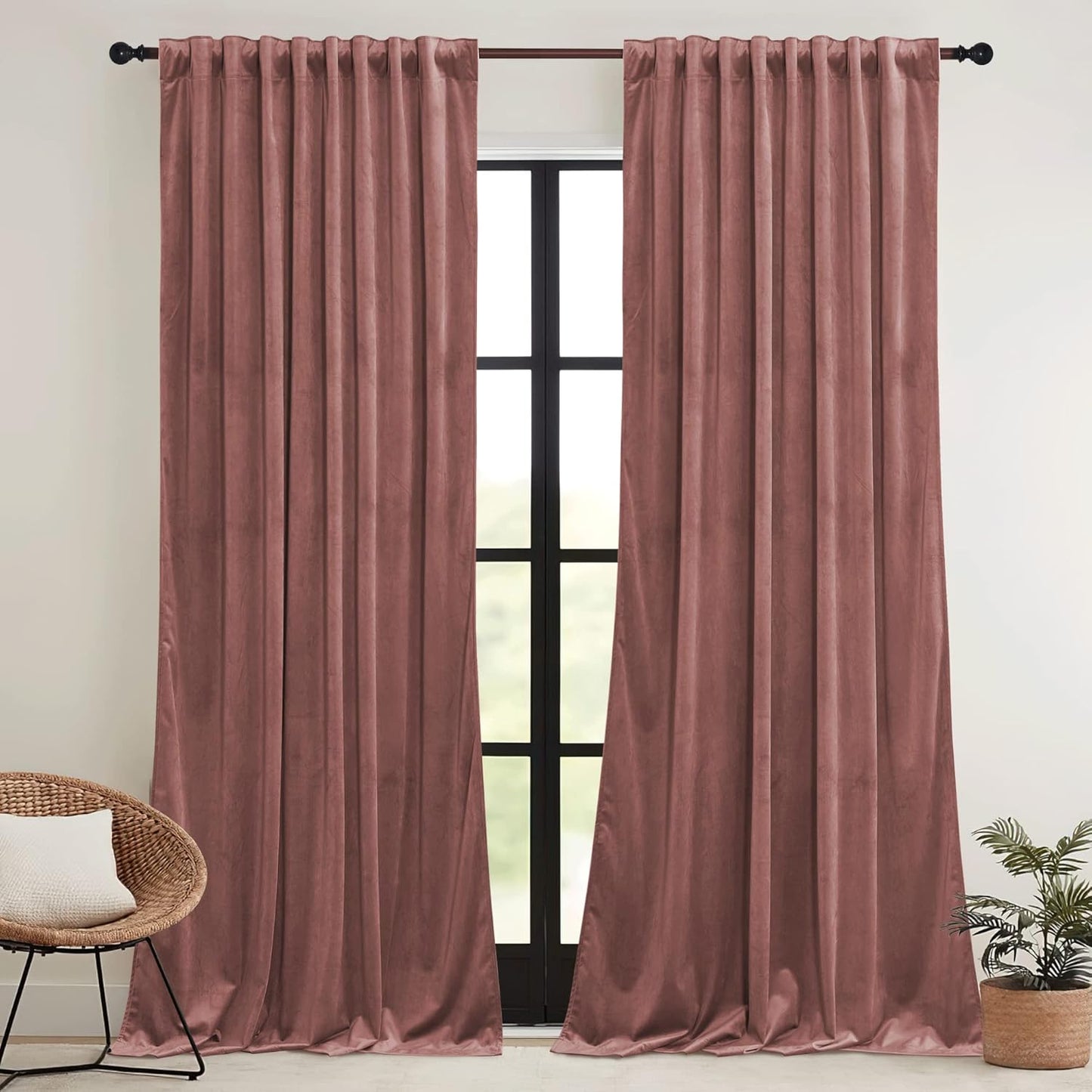 RYB HOME Velvet Curtains 52x108" Green, 2 Panels