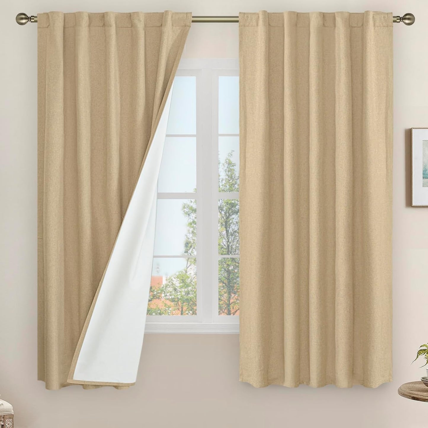 LAMIT Linen Blackout Curtains 60x84" Taupe, 2 Panels