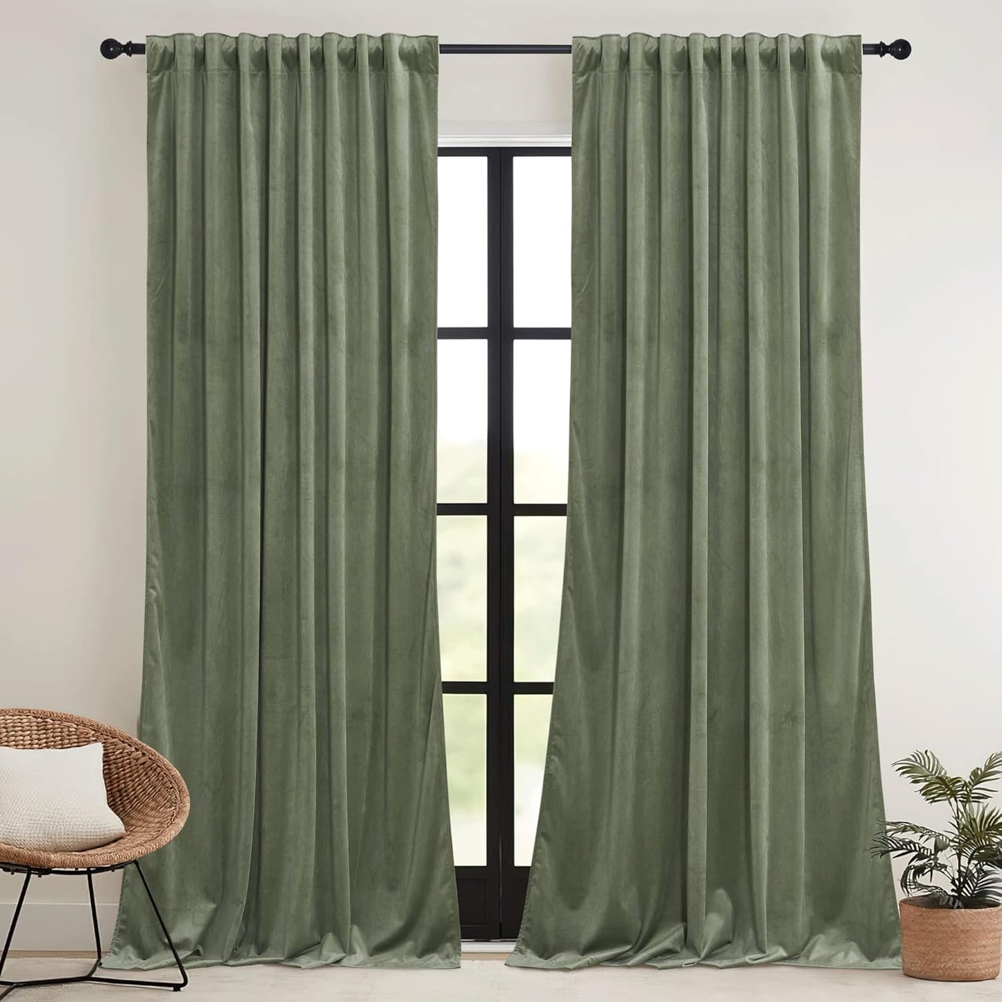RYB HOME Velvet Curtains 52x108" Green, 2 Panels