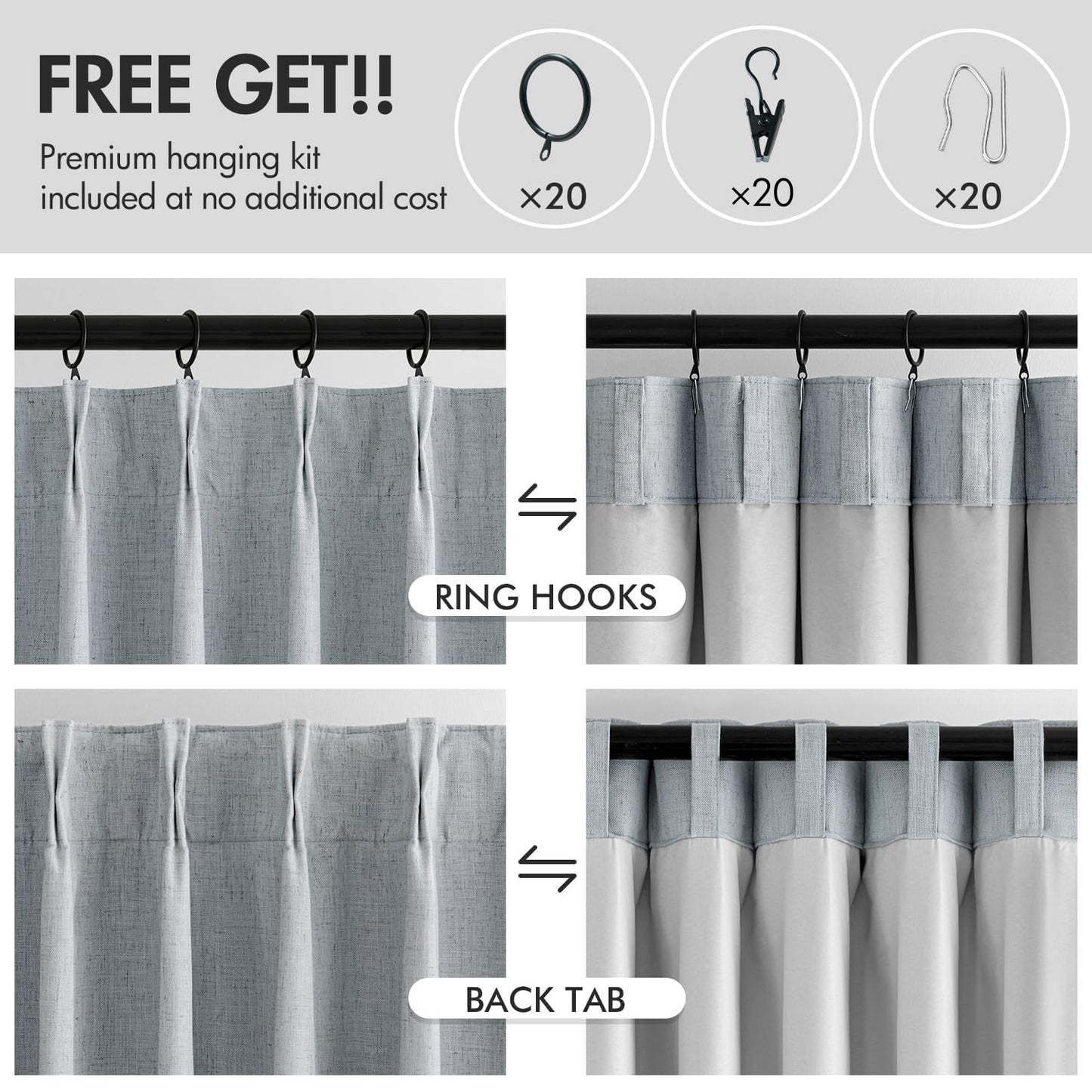 MIULEE Blackout Linen Curtains 96" 2 Panels