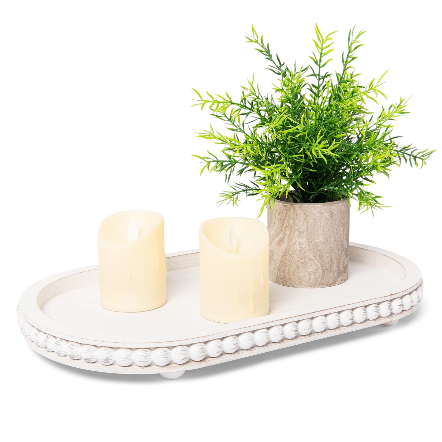 HPC Decor Round White Wood Tray, 12"