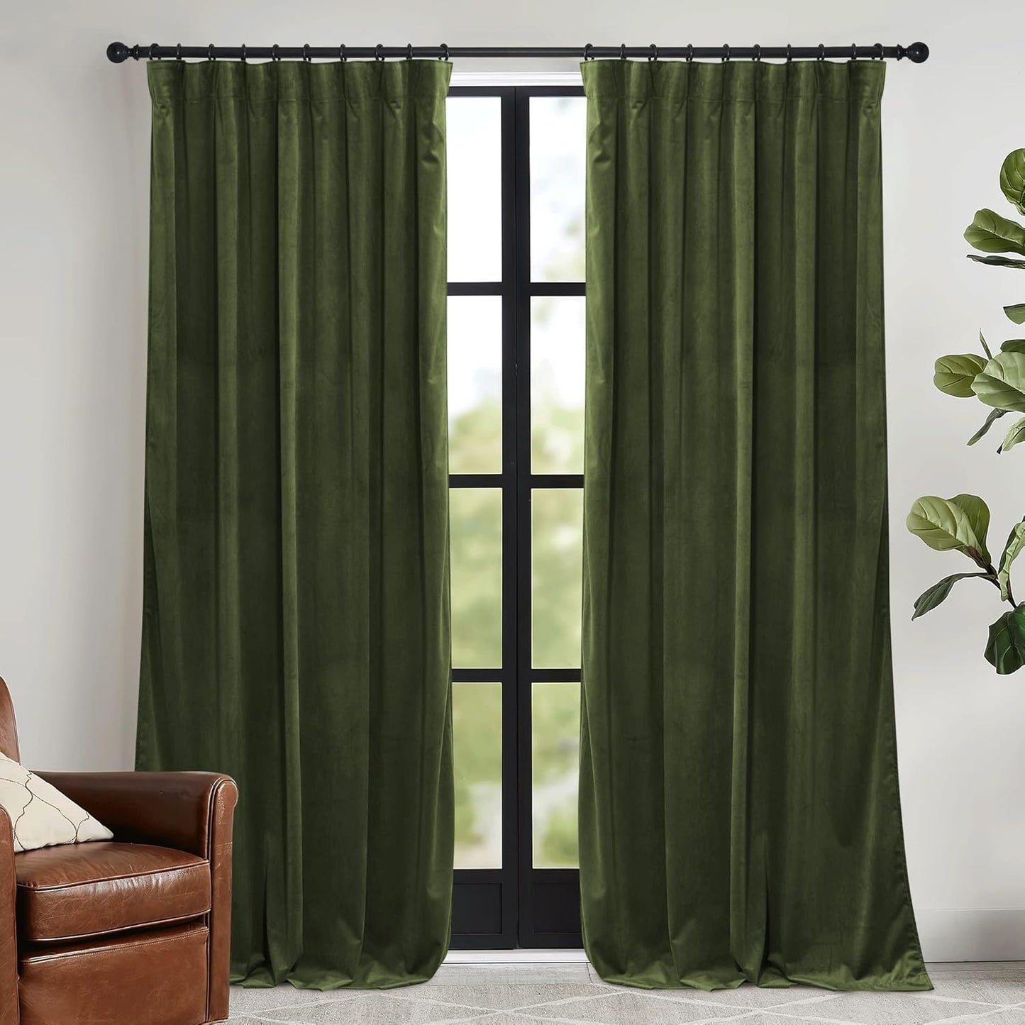 RYB HOME Velvet Curtains 52x108" Green, 2 Panels