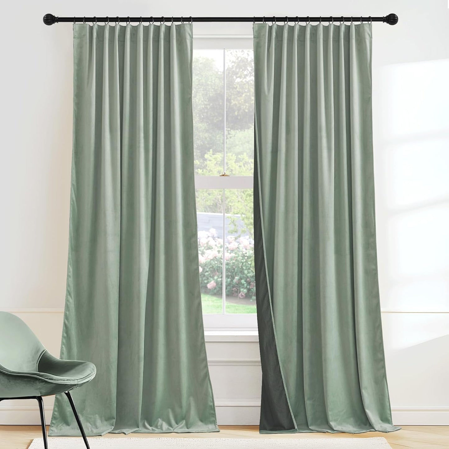 RYB HOME Velvet Curtains 52x108" Green, 2 Panels