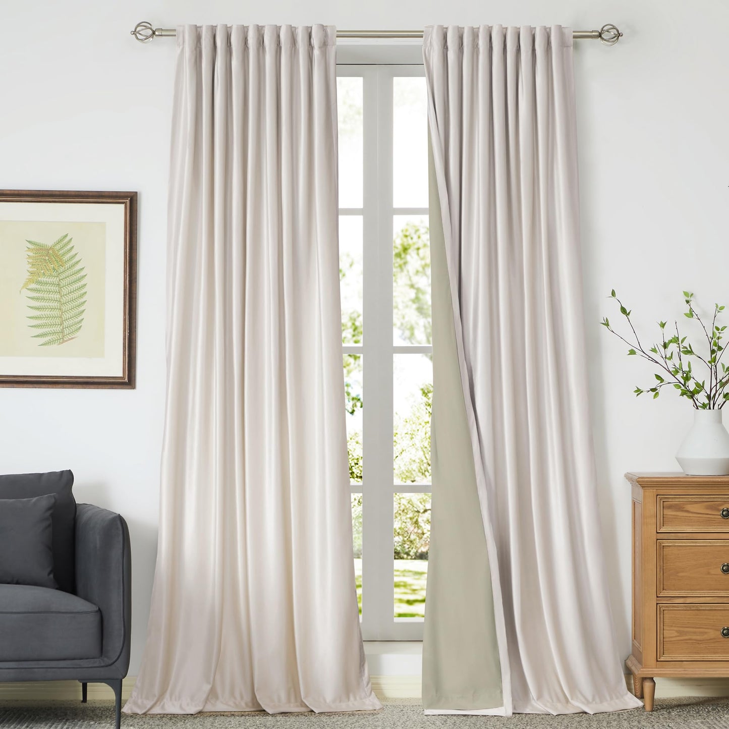 100% Blackout Ivory Off White Velvet Curtains