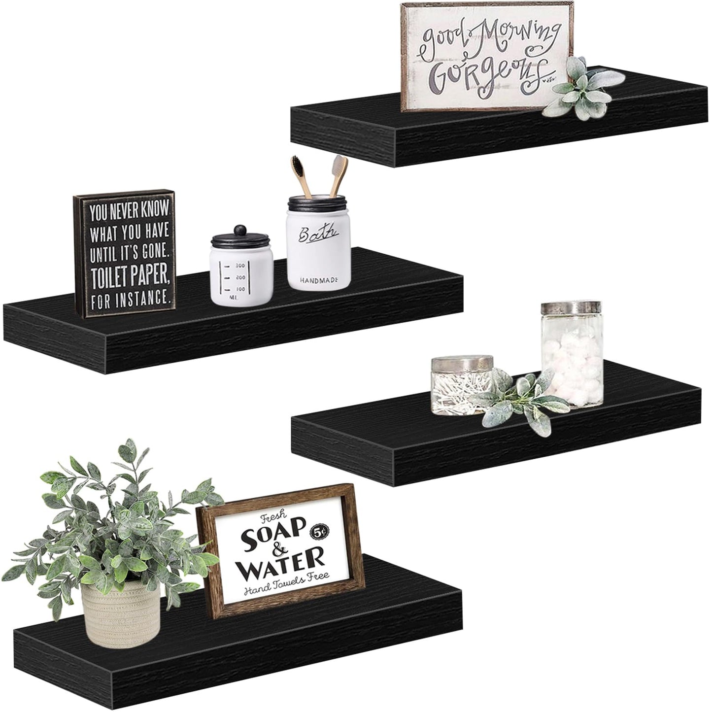 QEEIG Floating Shelves, 3pcs, Rustic Brown