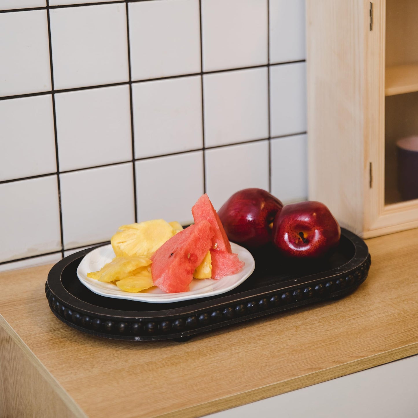 HPC Decor Round White Wood Tray, 12"