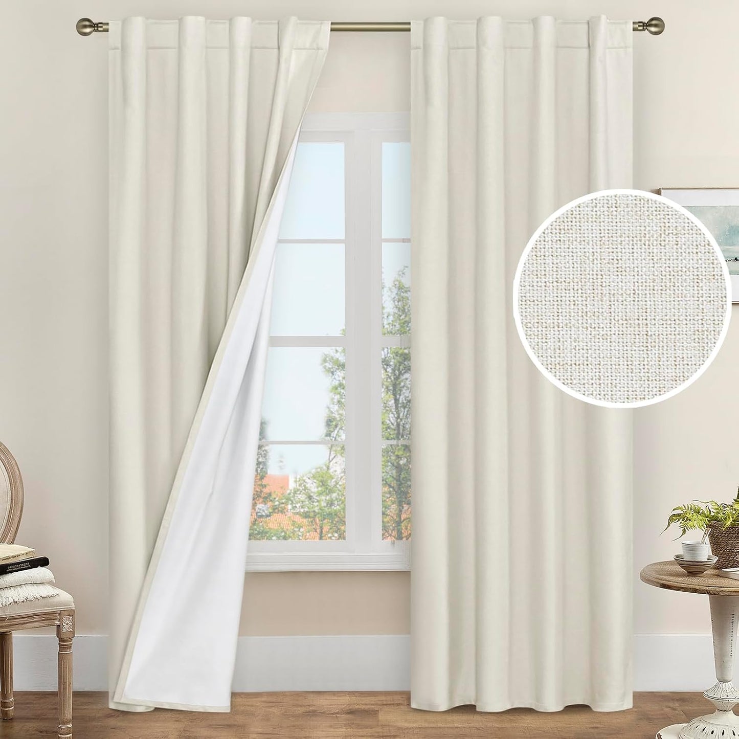 LAMIT Linen Blackout Curtains 60x84" Taupe, 2 Panels