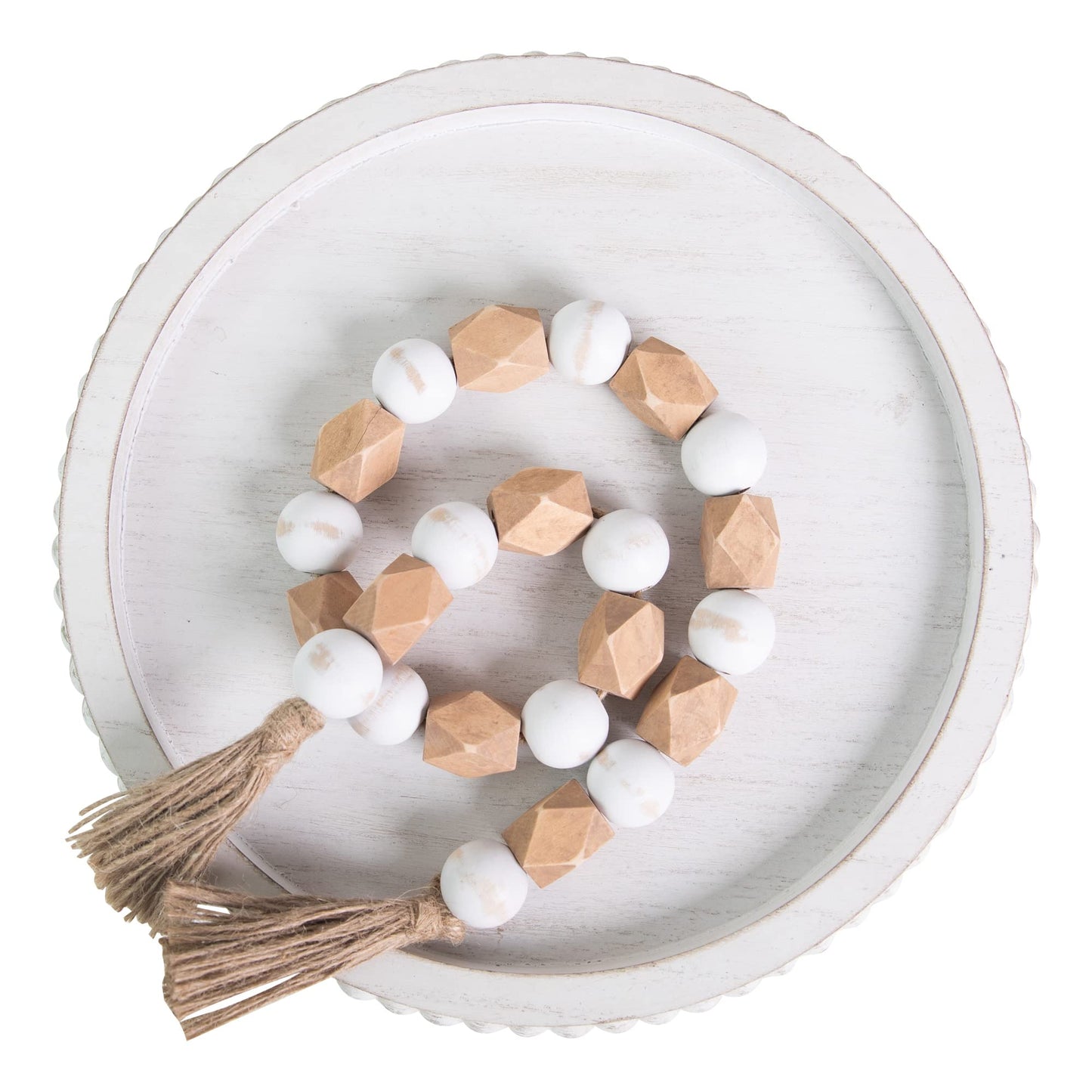 HPC Decor Round White Wood Tray, 12"
