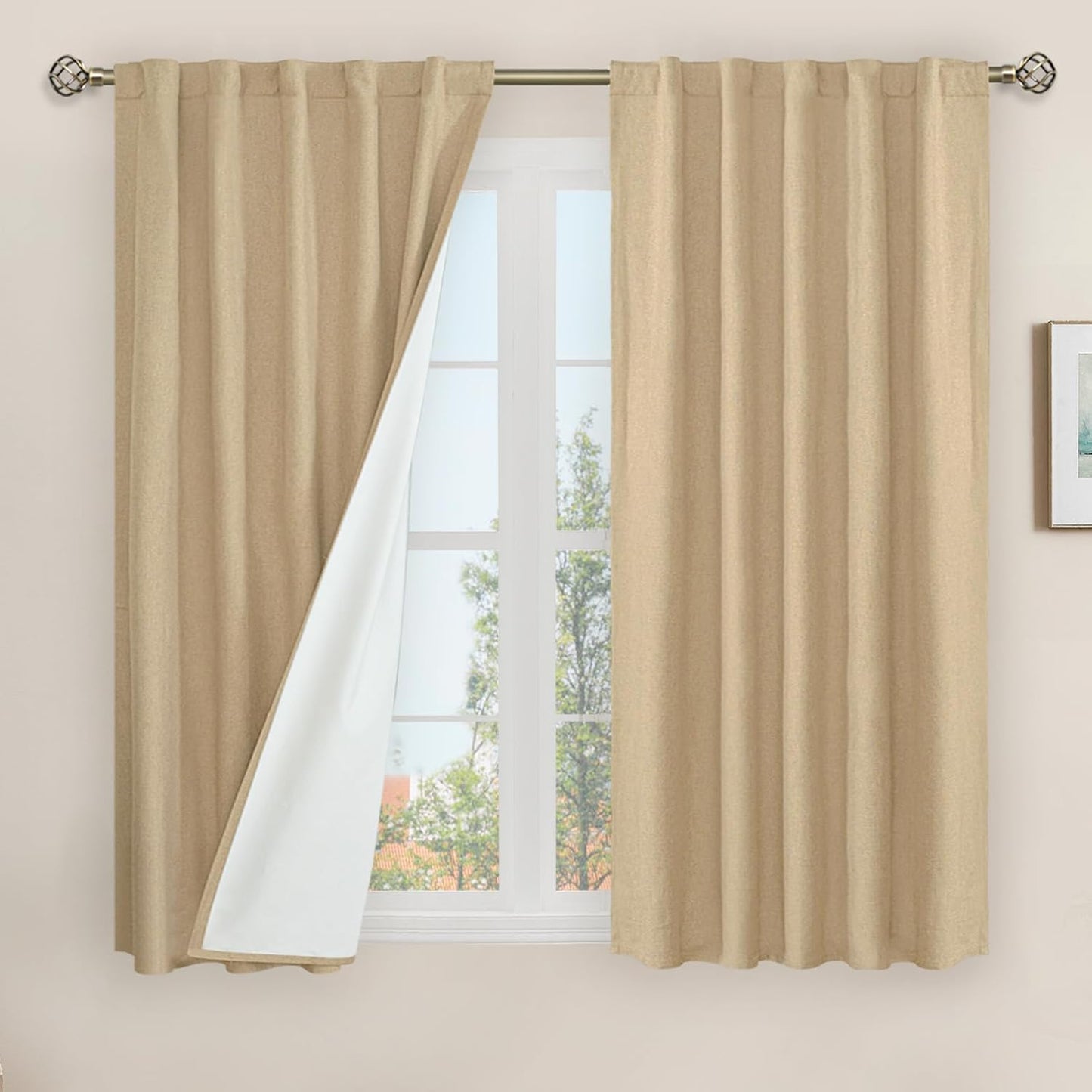 LAMIT Linen Blackout Curtains 60x84" Taupe, 2 Panels
