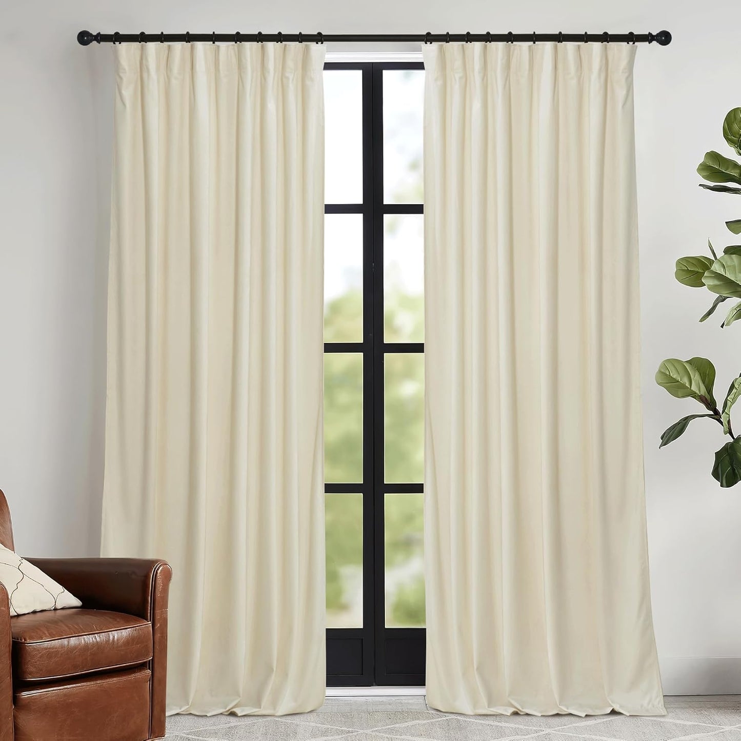 RYB HOME Velvet Curtains 52x108" Green, 2 Panels