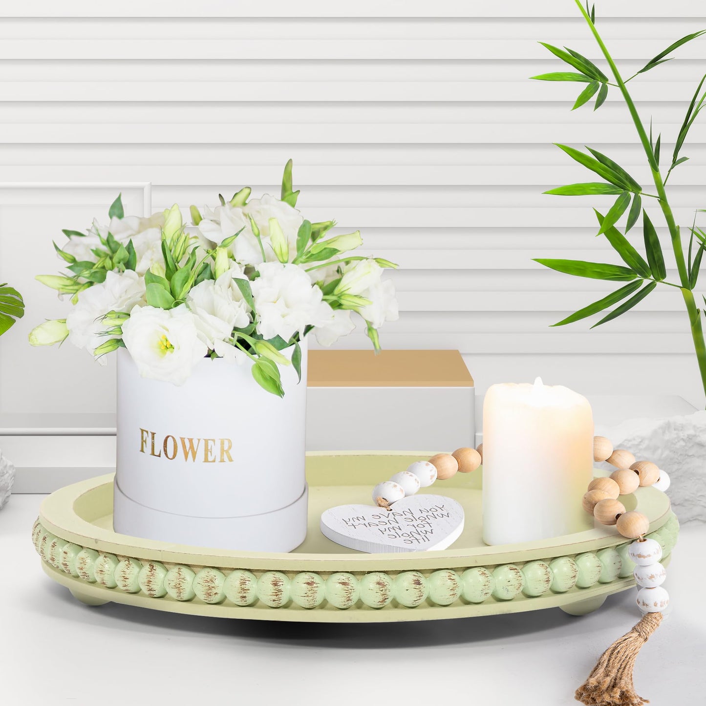 HPC Decor Round White Wood Tray, 12"