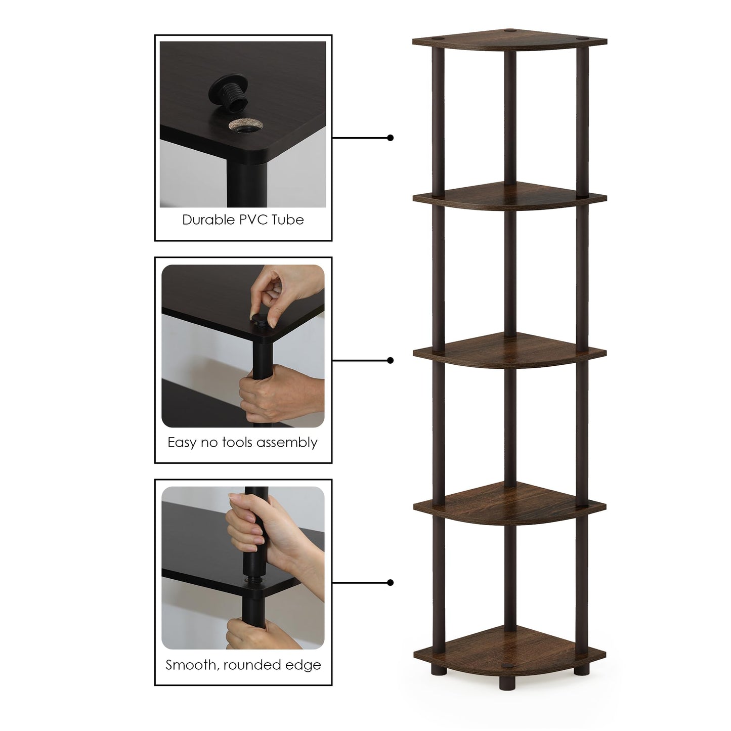 Furinno 5-Tier Corner Shelf, Espresso/Black