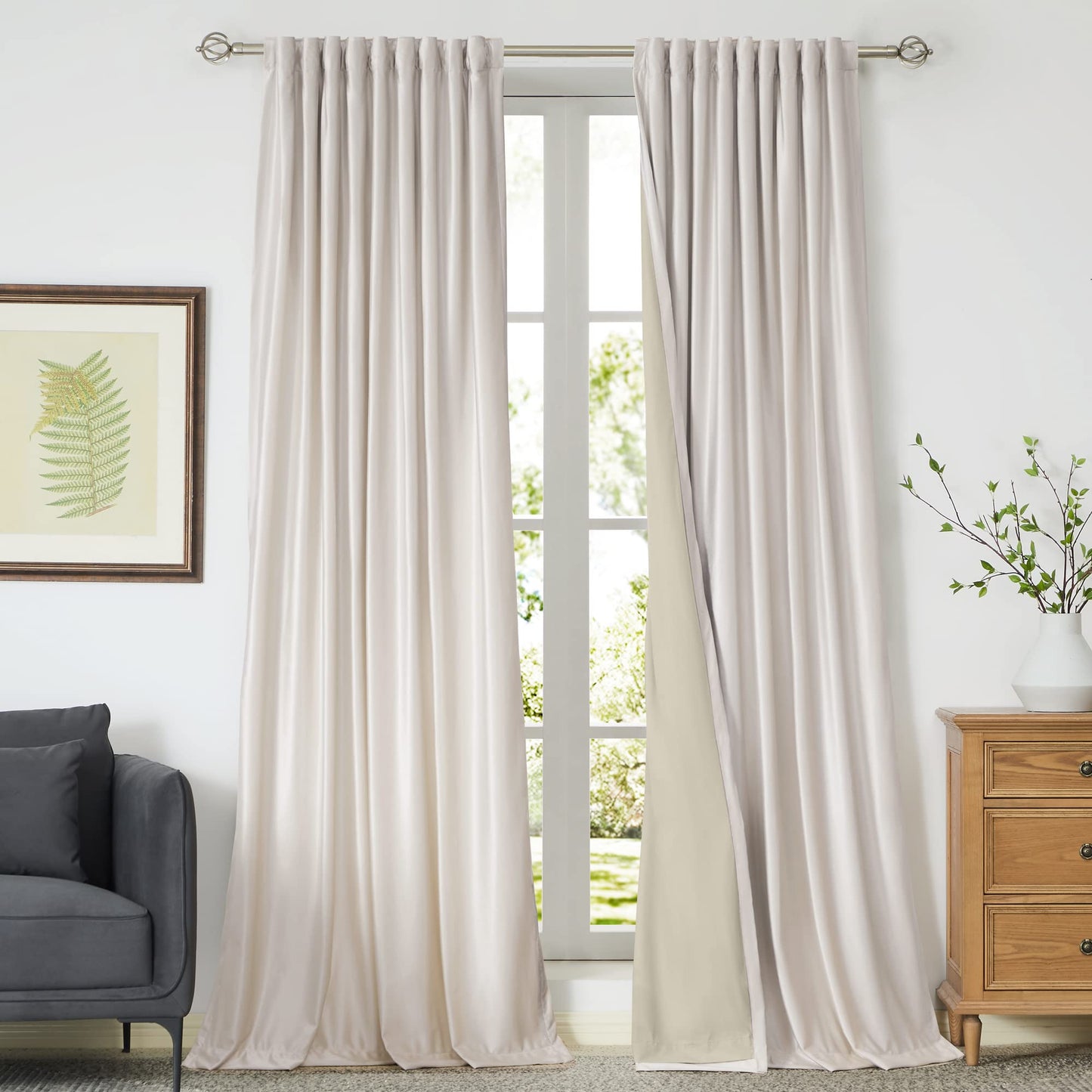 100% Blackout Ivory Off White Velvet Curtains