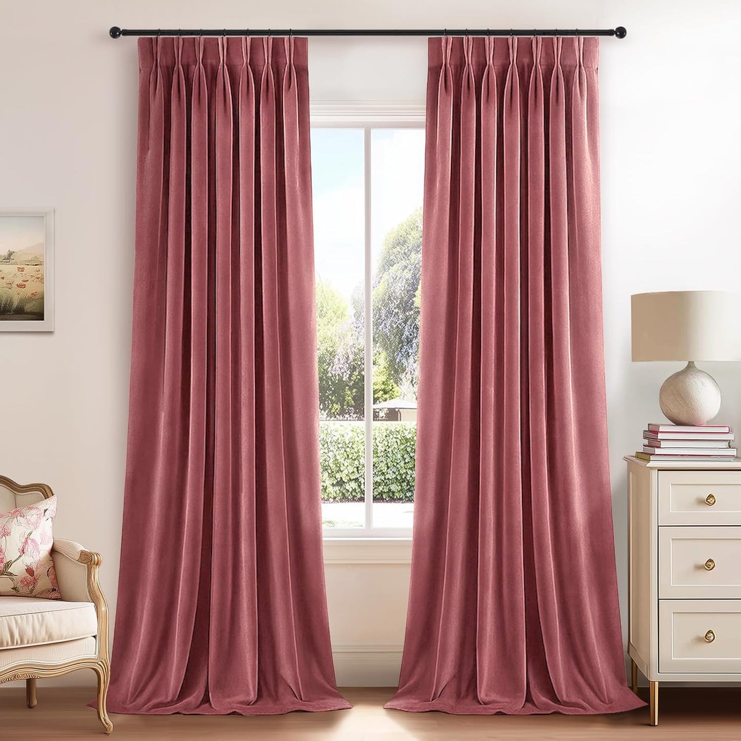 Cream Velvet Blackout Curtains 108", Set of 2