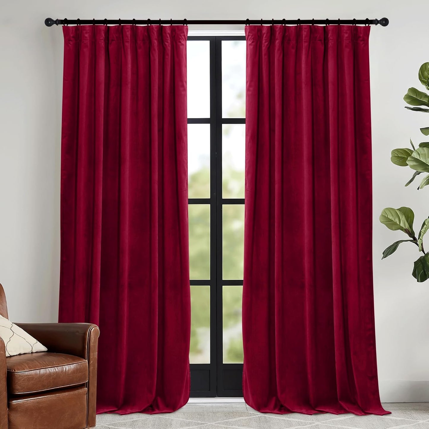 RYB HOME Velvet Curtains 52x108" Green, 2 Panels