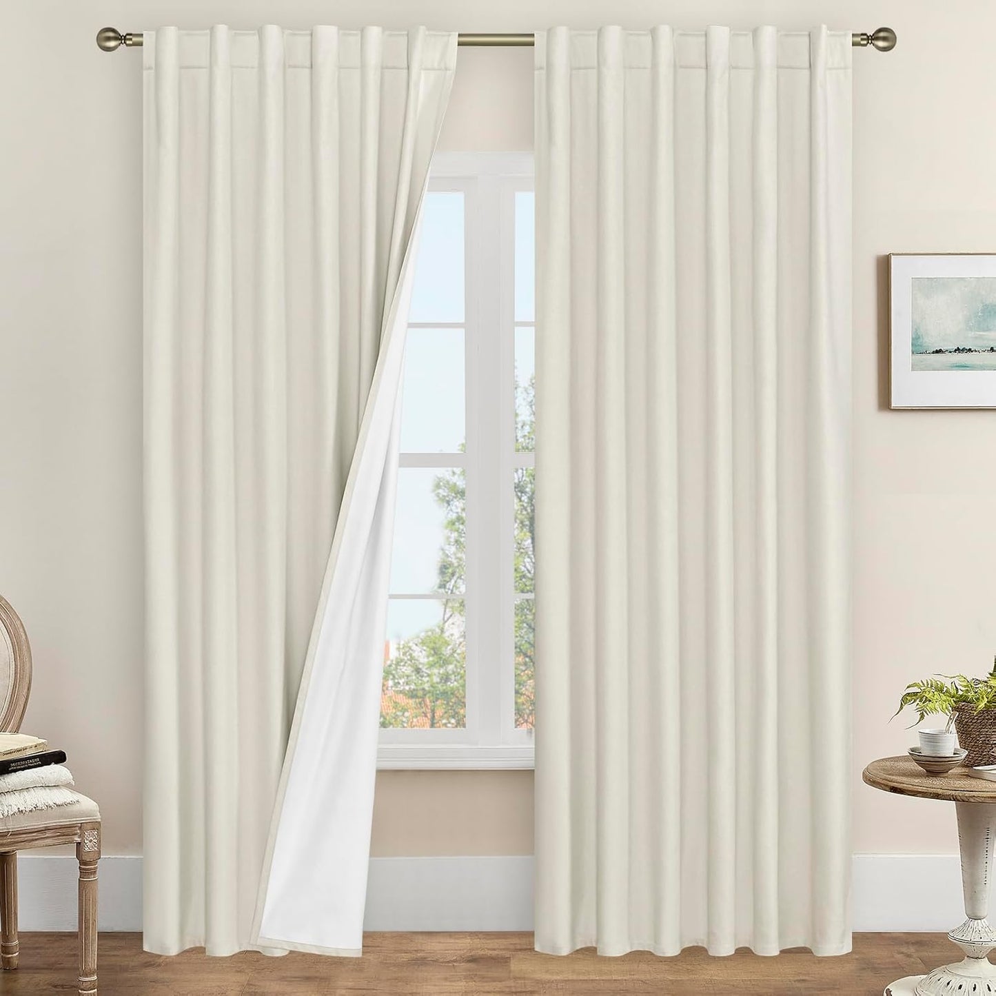 LAMIT Linen Blackout Curtains 60x84" Taupe, 2 Panels