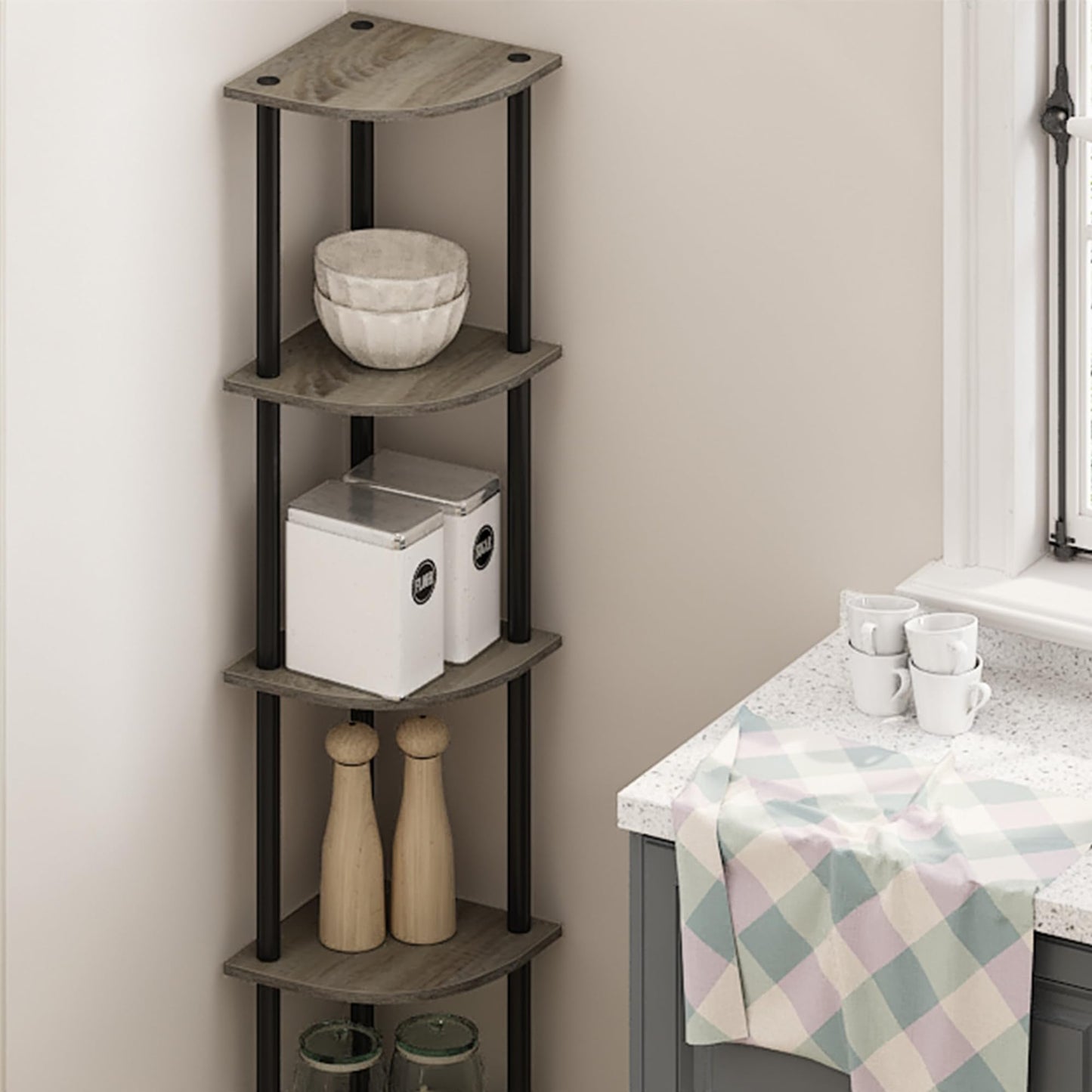 Furinno 5-Tier Corner Shelf, Espresso/Black