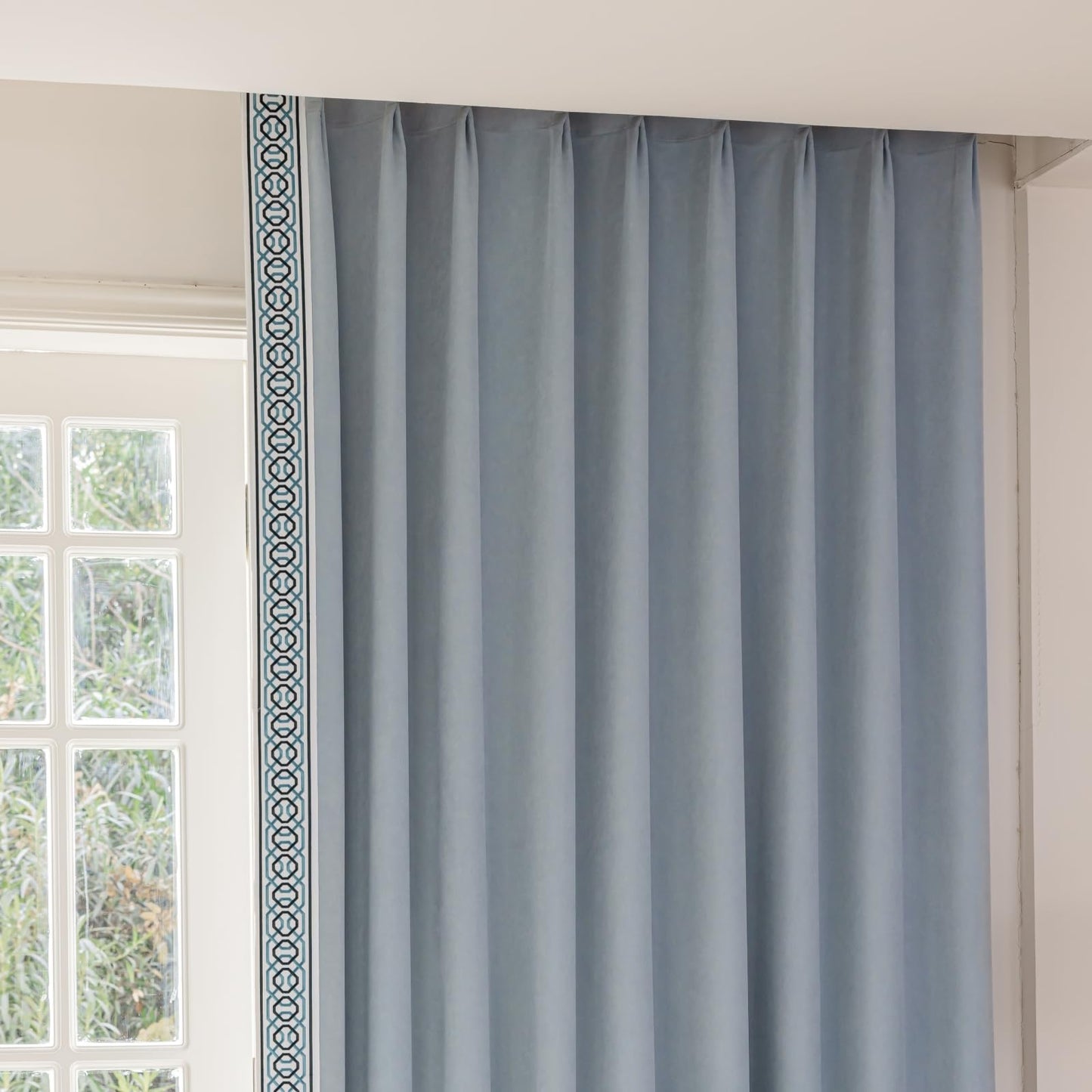 Pinch Pleat Curtains, with Geometric Trim Design