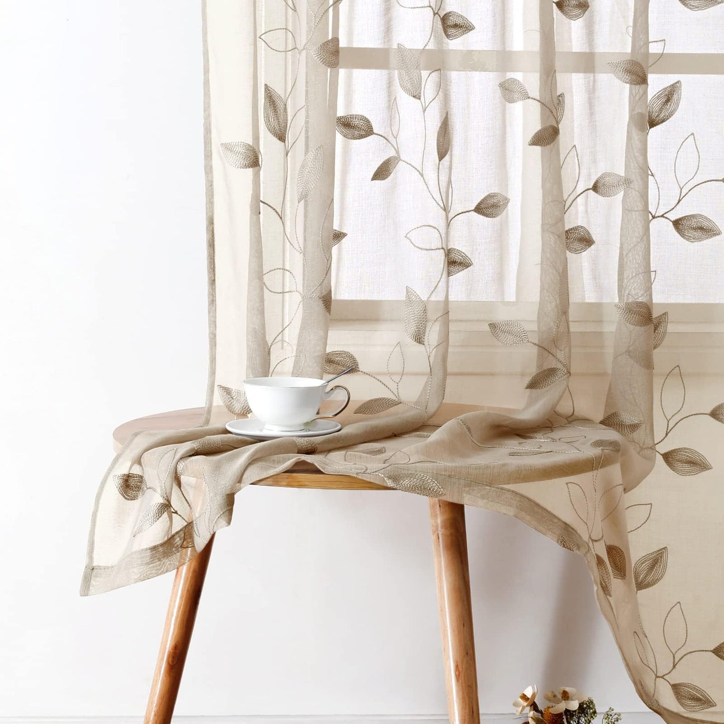 HOMEIDEAS Sheer Curtains 52x63" Green, 2 Panels