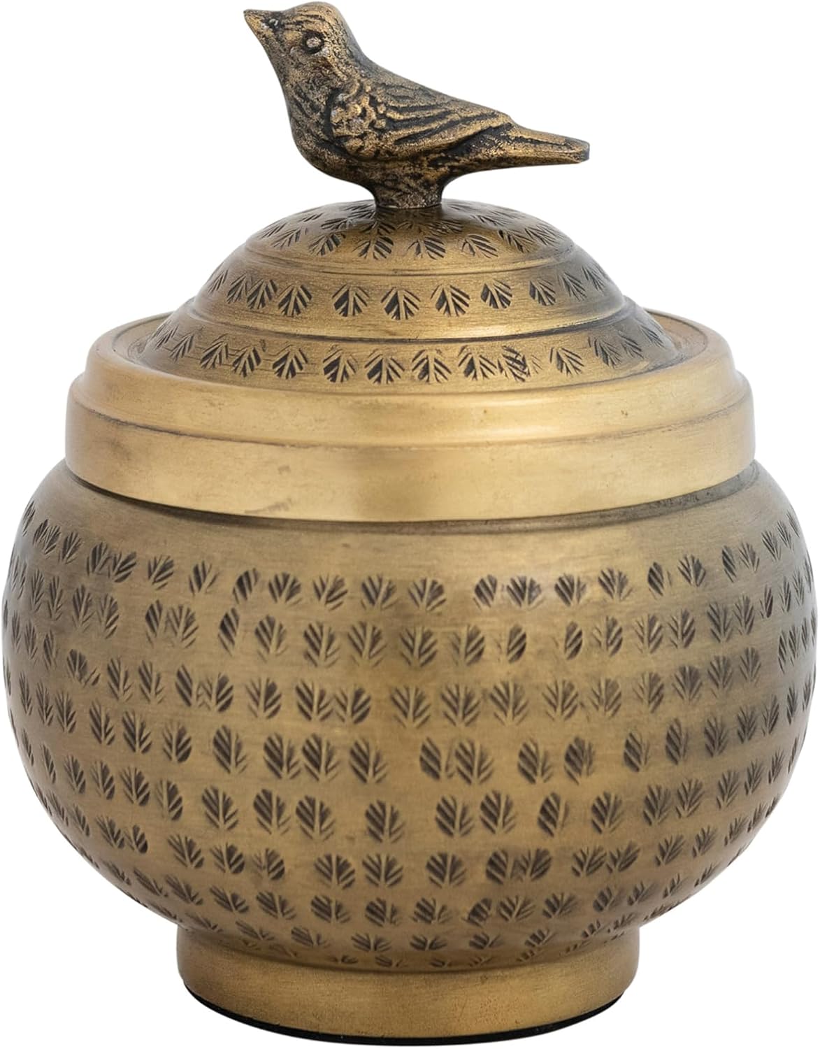 Creative Co-Op Brass Metal Container with Bird Finial