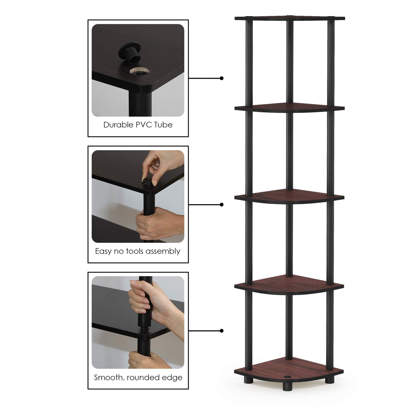 Furinno 5-Tier Corner Shelf, Espresso/Black