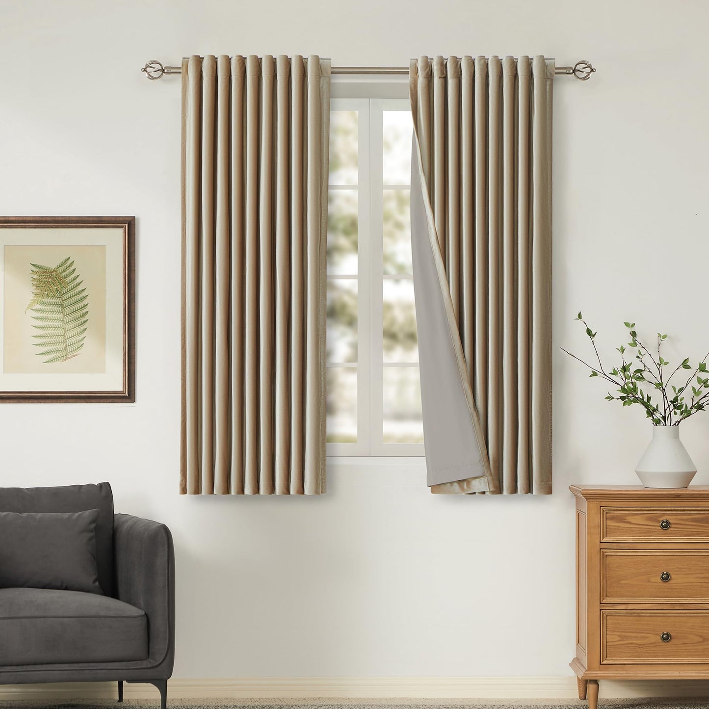100% Blackout Ivory Off White Velvet Curtains