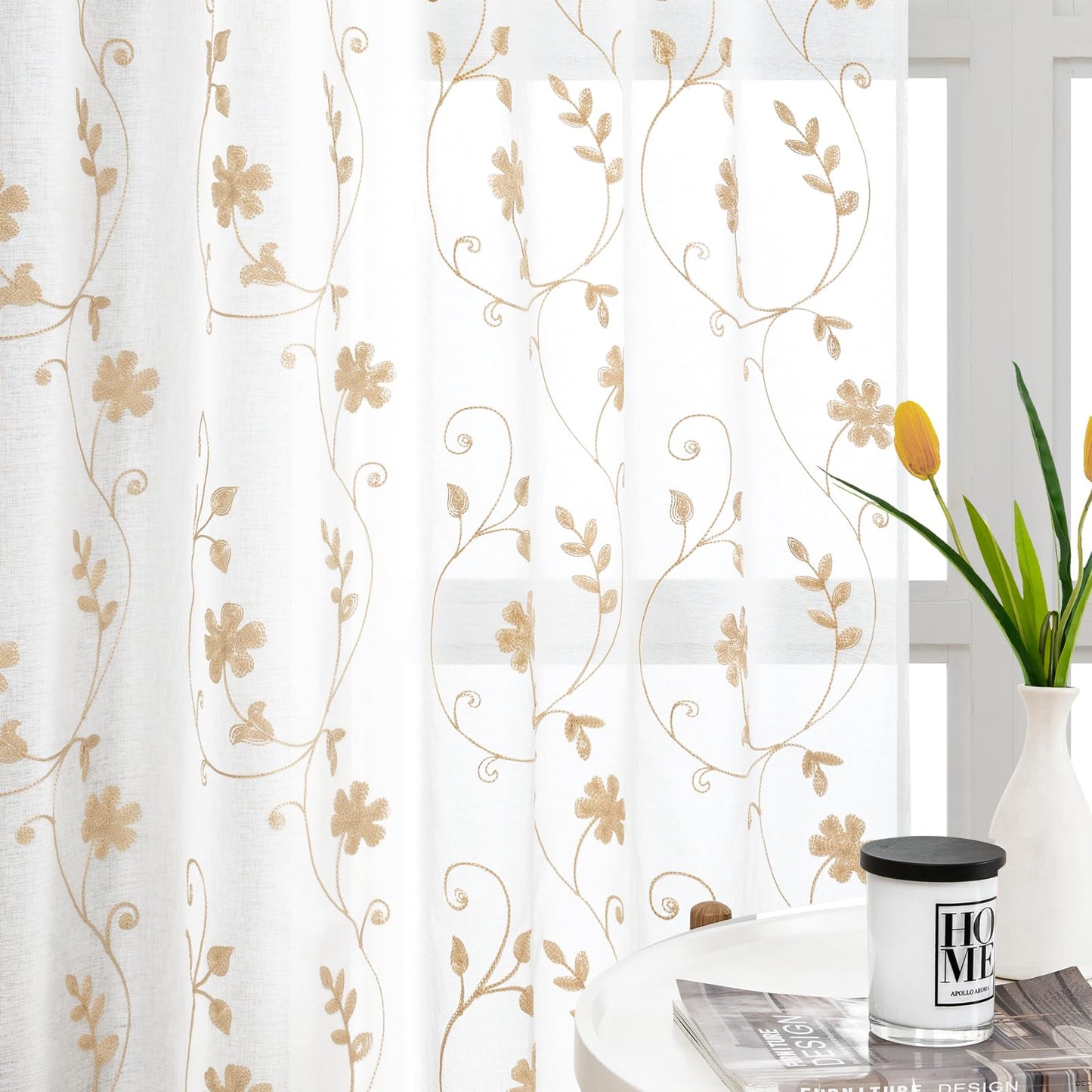 HOMEIDEAS Sheer Curtains 52x63" Green, 2 Panels