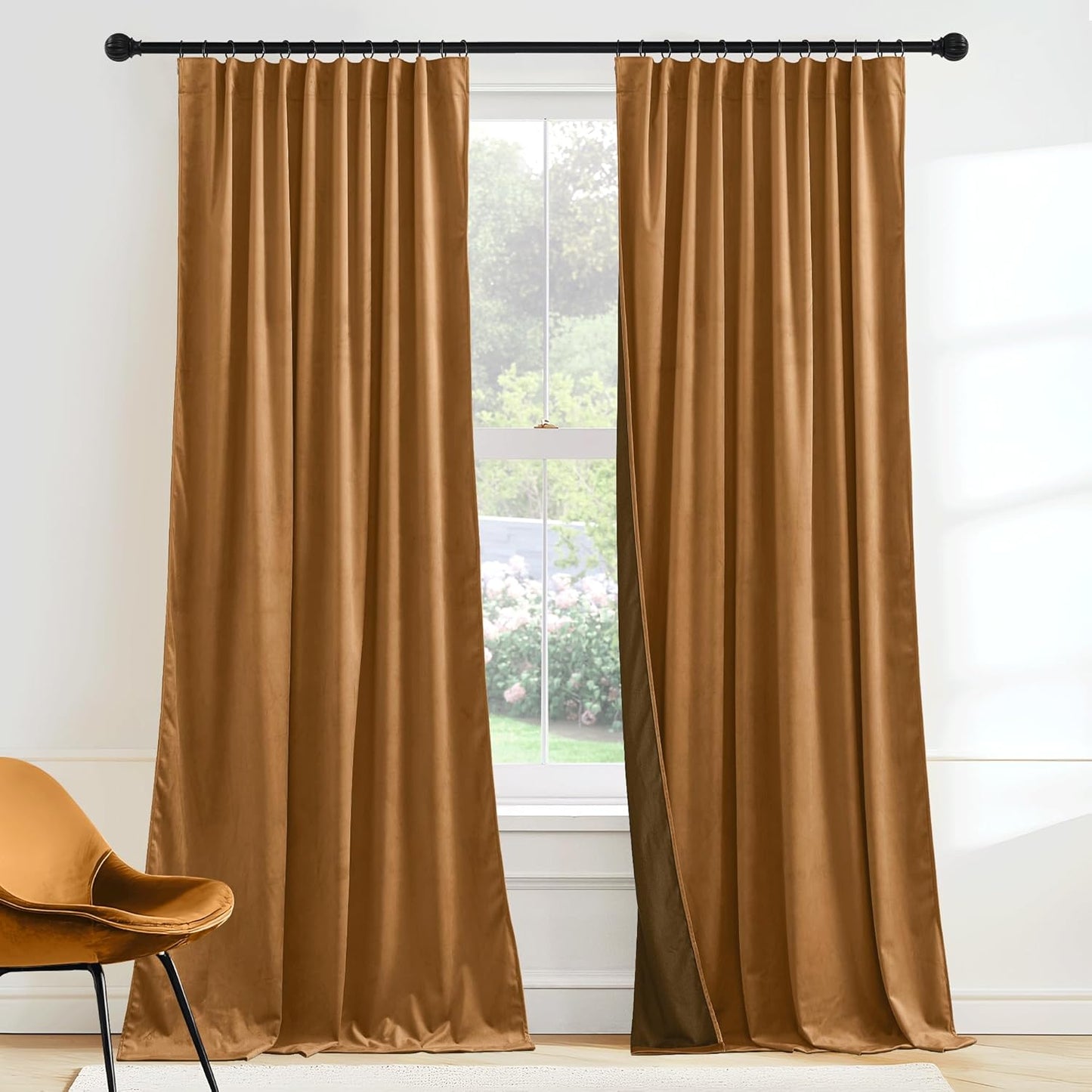 RYB HOME Velvet Curtains 52x108" Green, 2 Panels