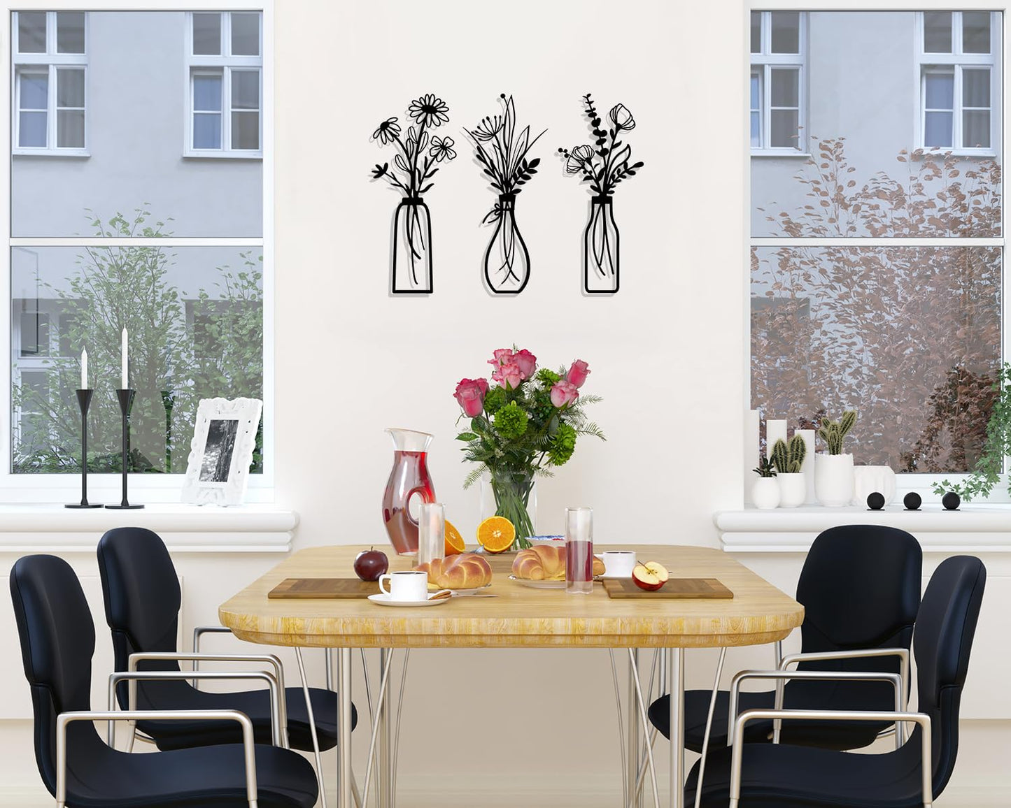 Pigort Metal Flower Wall Art, Beige, 3pcs