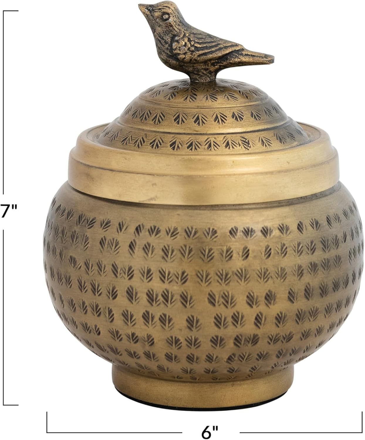 Creative Co-Op Brass Metal Container with Bird Finial