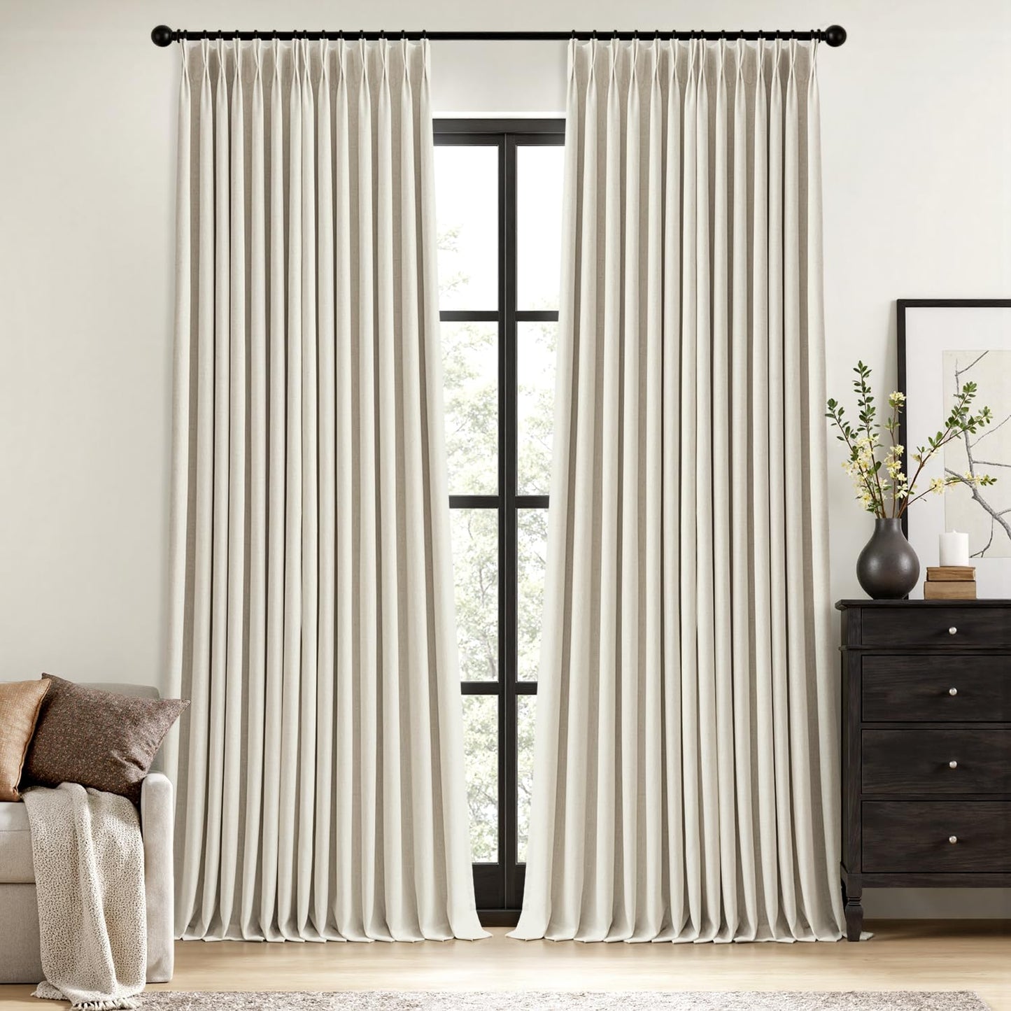 MIULEE Blackout Linen Curtains 96" 2 Panels