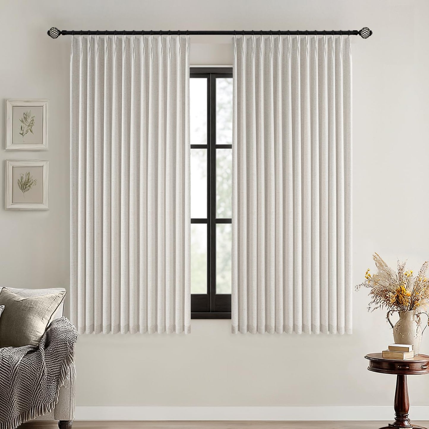 MIULEE Blackout Linen Curtains 96" 2 Panels