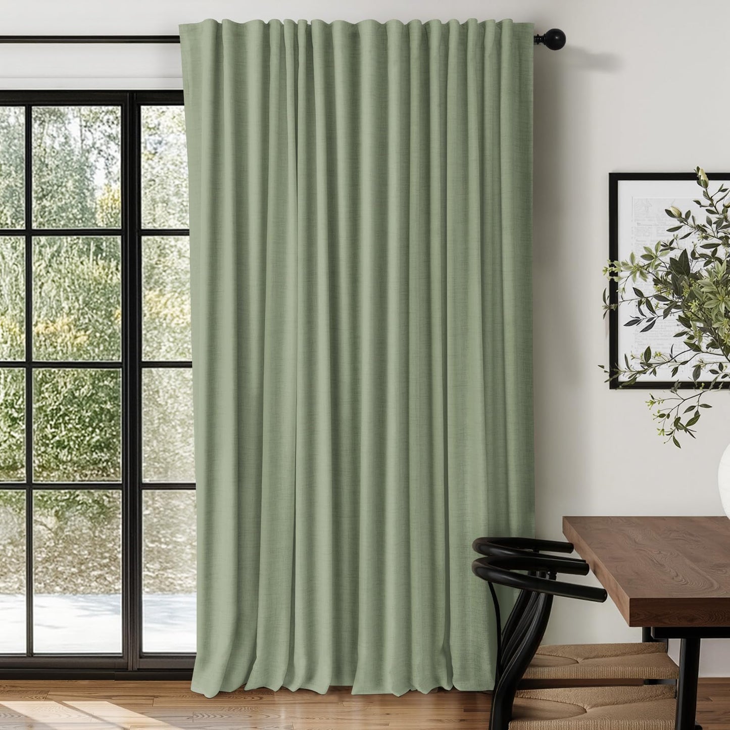Linen Blackout Curtains 50x120" Moss Green, 2 Panels