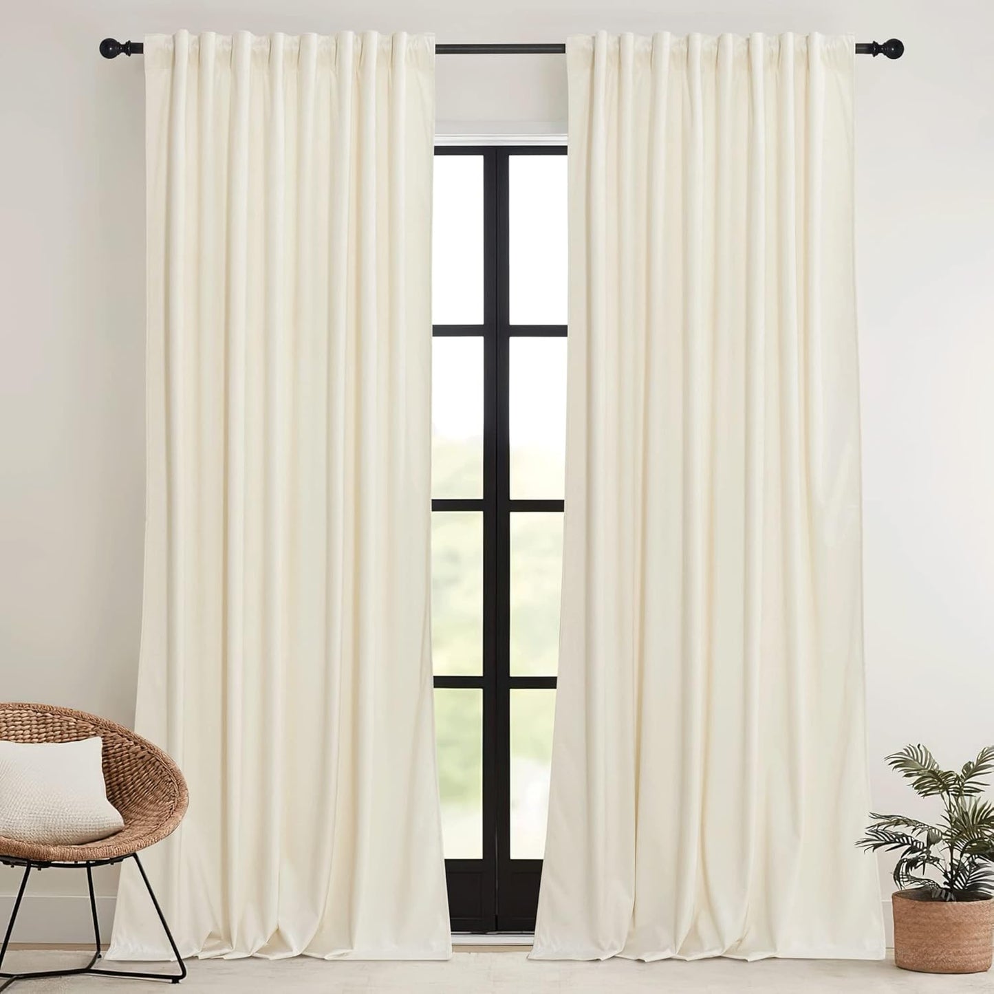RYB HOME Velvet Curtains 52x108" Green, 2 Panels