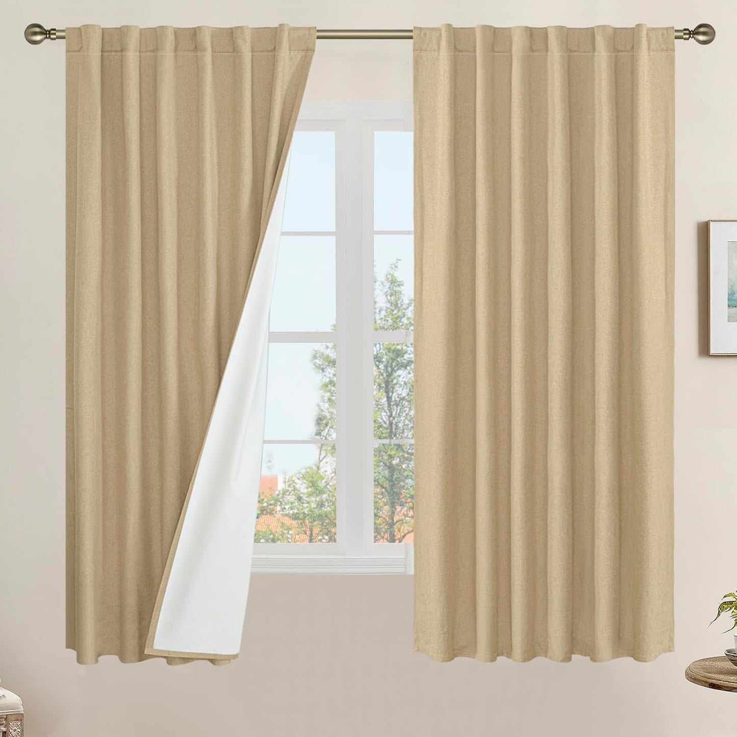 LAMIT Linen Blackout Curtains 60x84" Taupe, 2 Panels