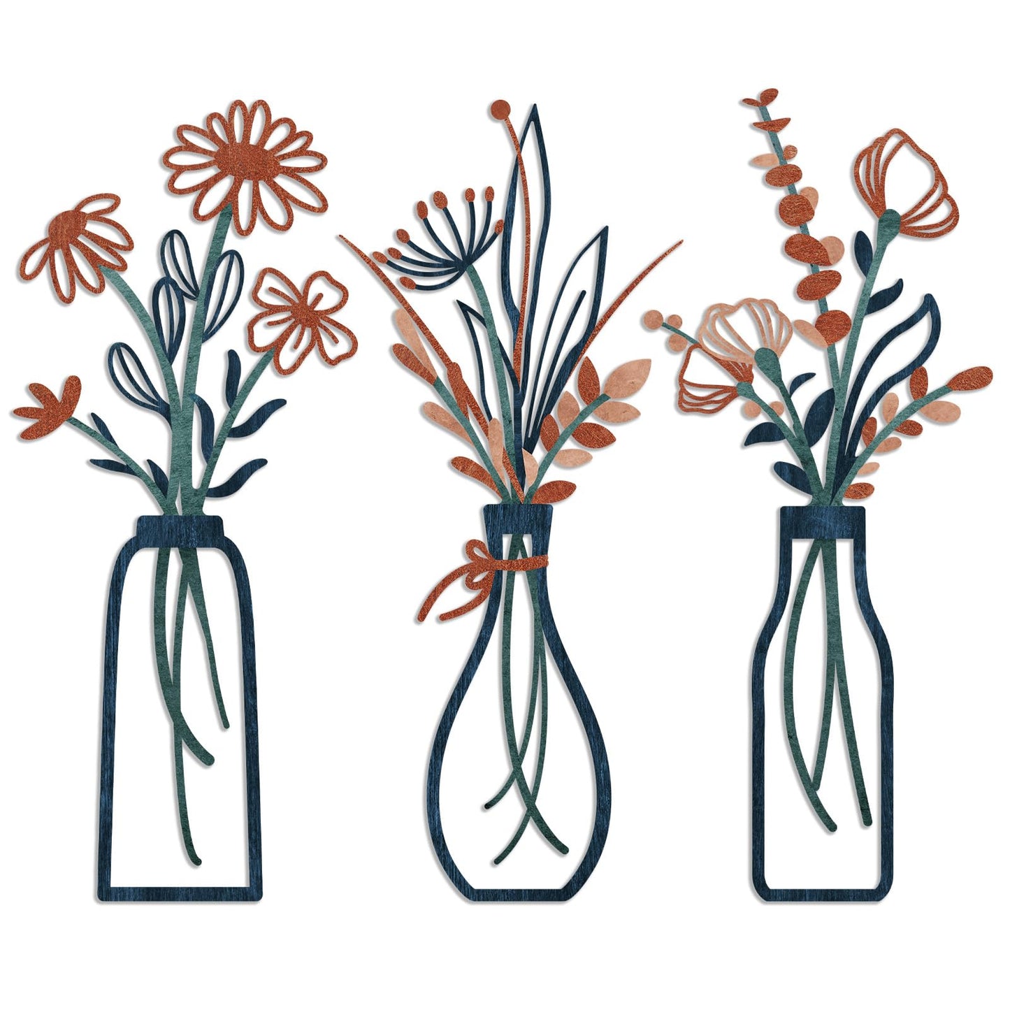 Pigort Metal Flower Wall Art, Beige, 3pcs