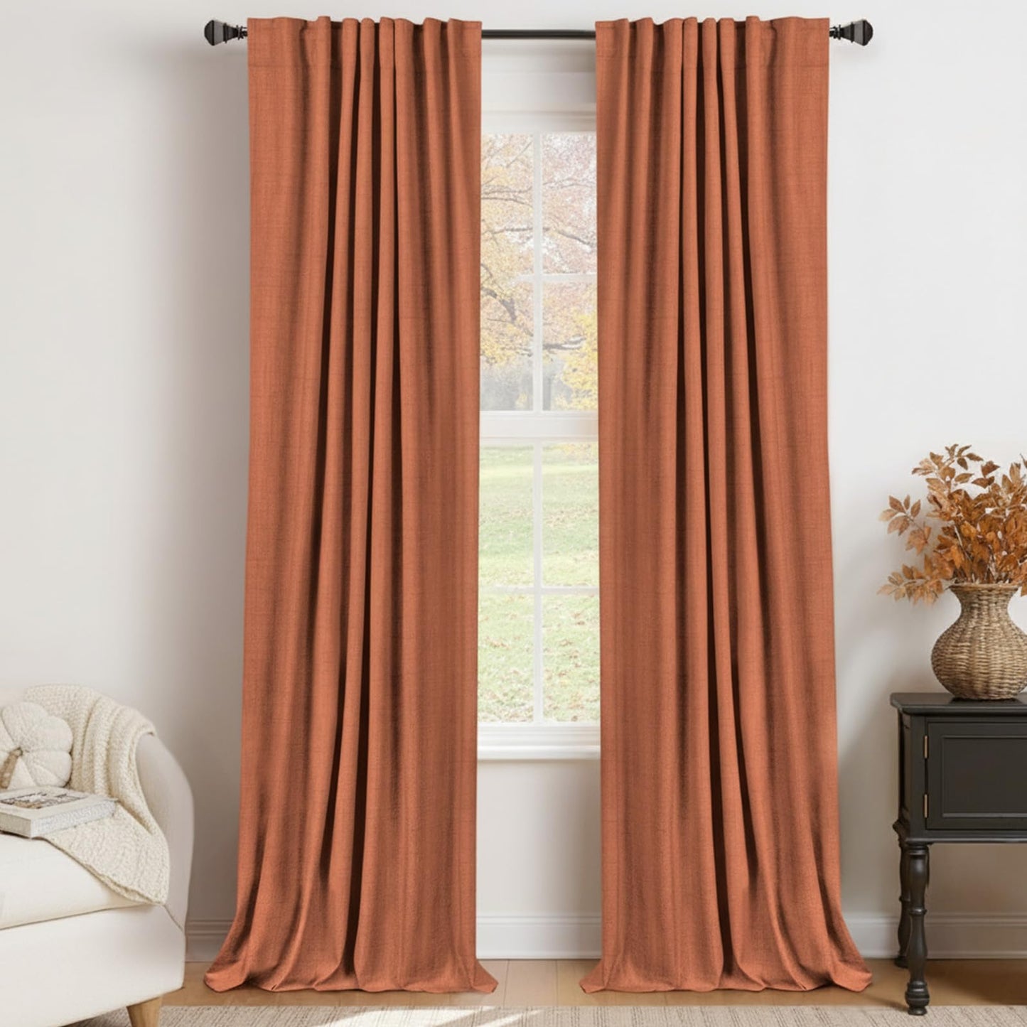 Linen Blackout Curtains 50x120" Moss Green, 2 Panels
