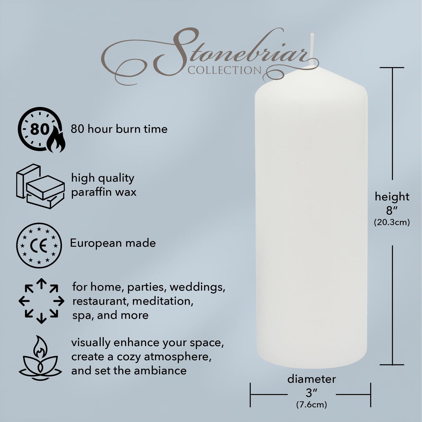Stonebriar Unscented White Pillar Candles, 6-Pack, 3"x6"
