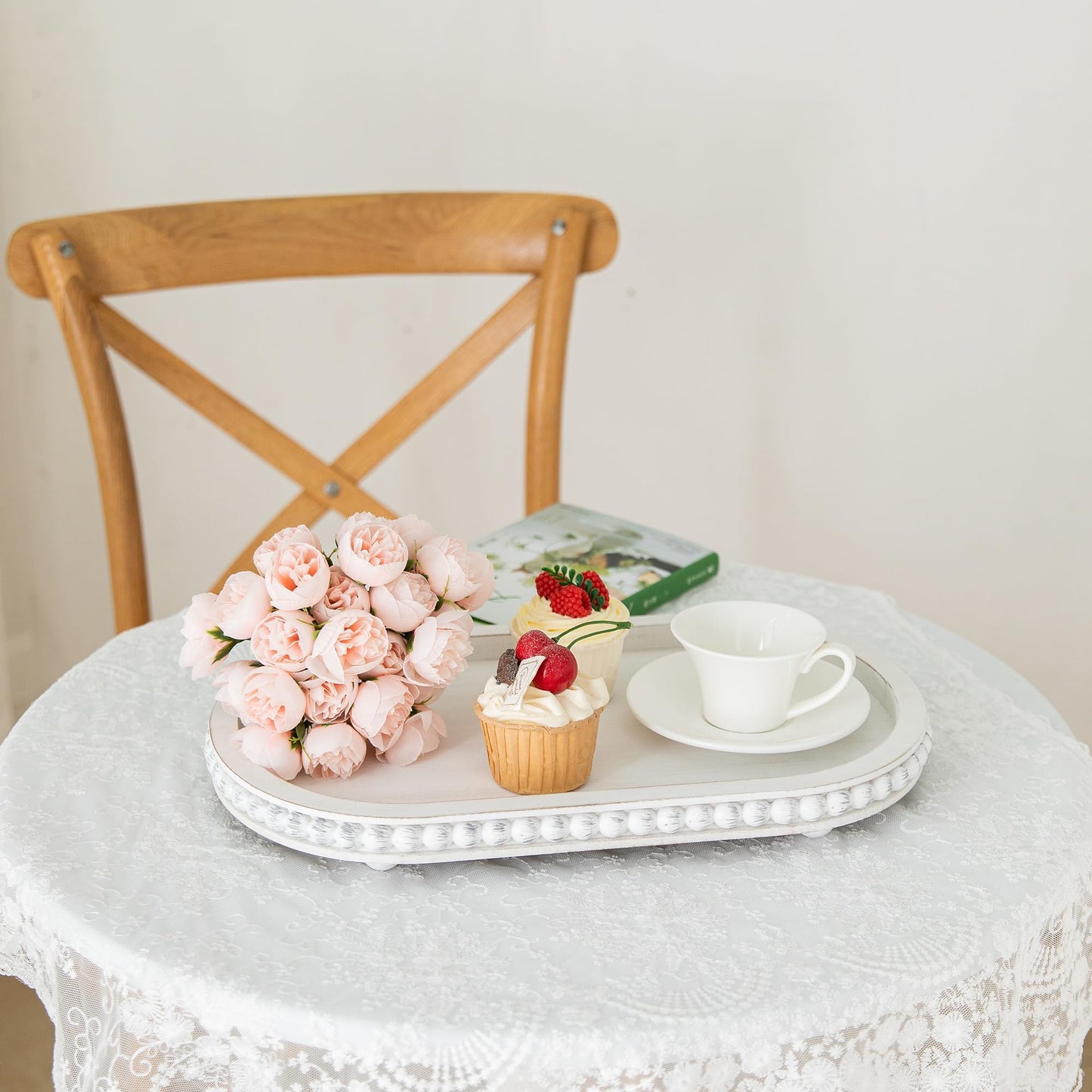HPC Decor Round White Wood Tray, 12"