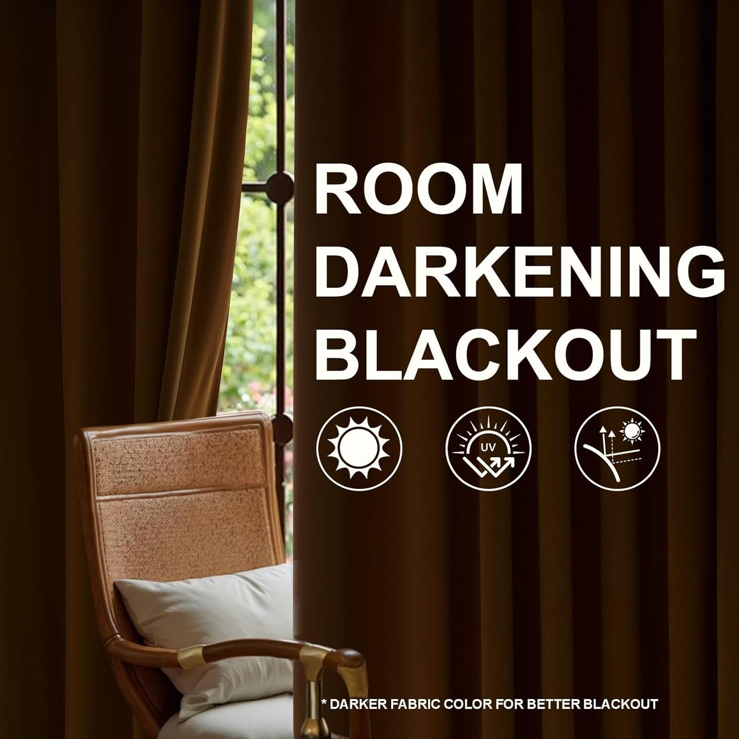 Cream Velvet Blackout Curtains 108", Set of 2