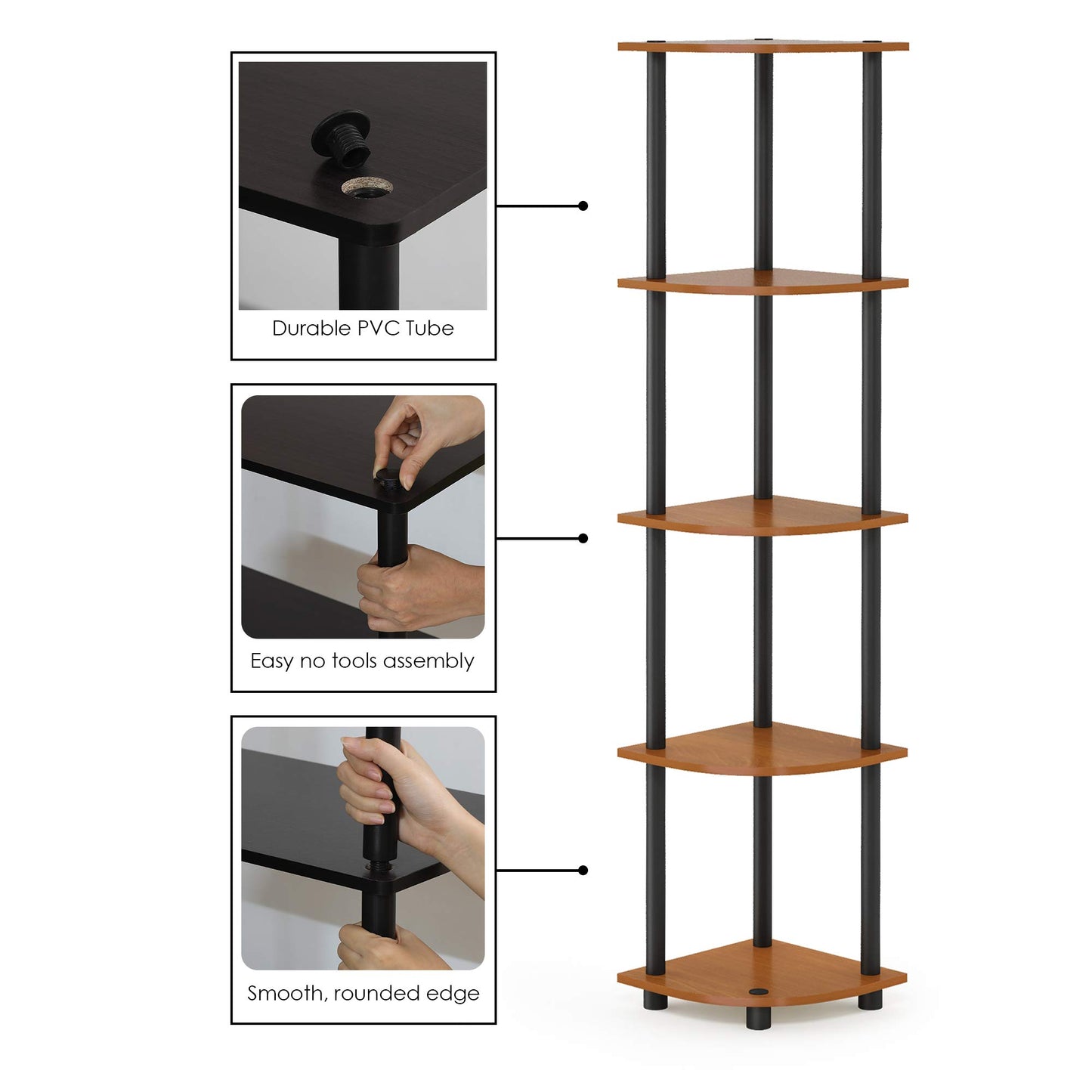 Furinno 5-Tier Corner Shelf, Espresso/Black