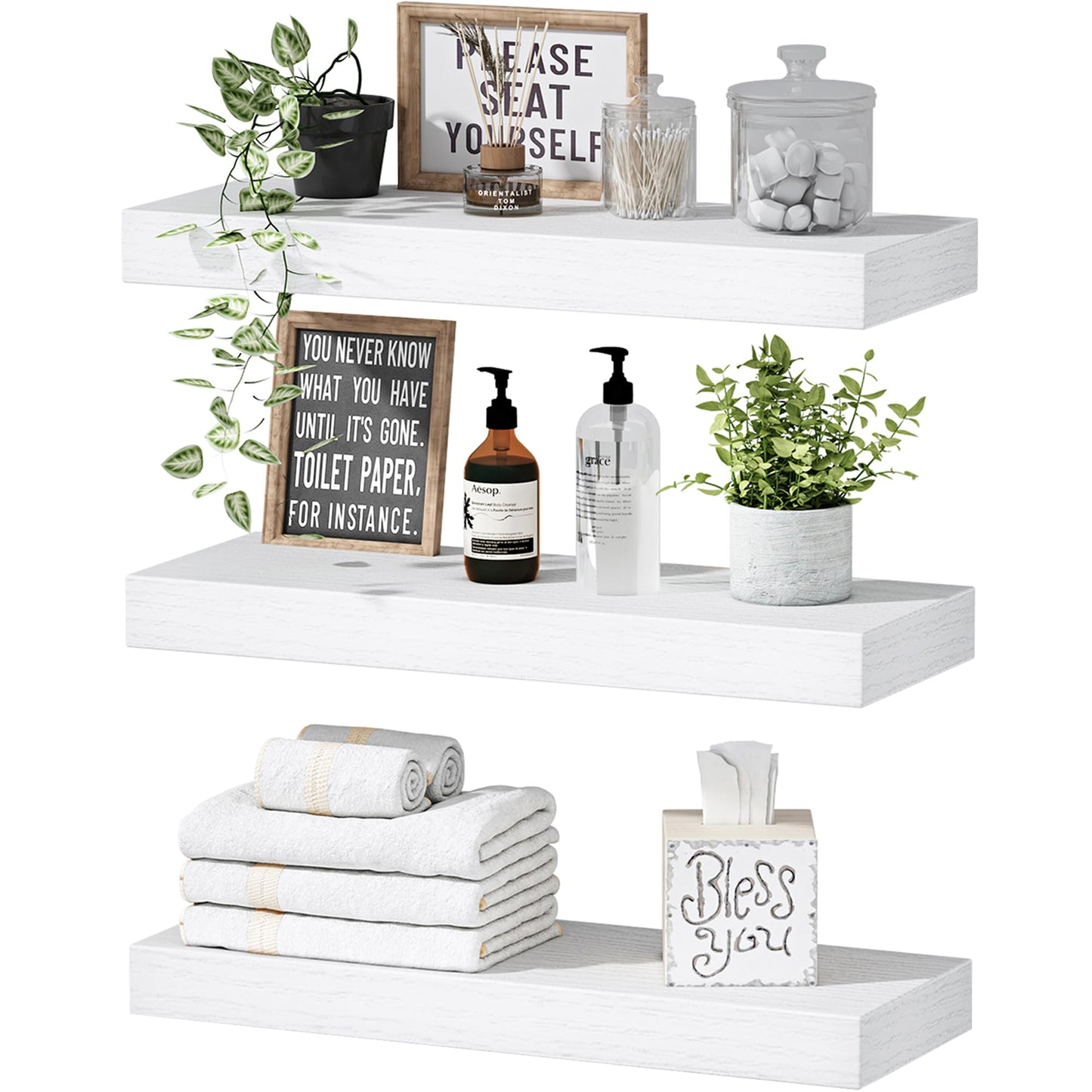 QEEIG Floating Shelves, 3pcs, Rustic Brown