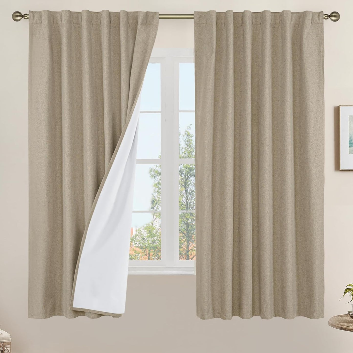 LAMIT Linen Blackout Curtains 60x84" Taupe, 2 Panels